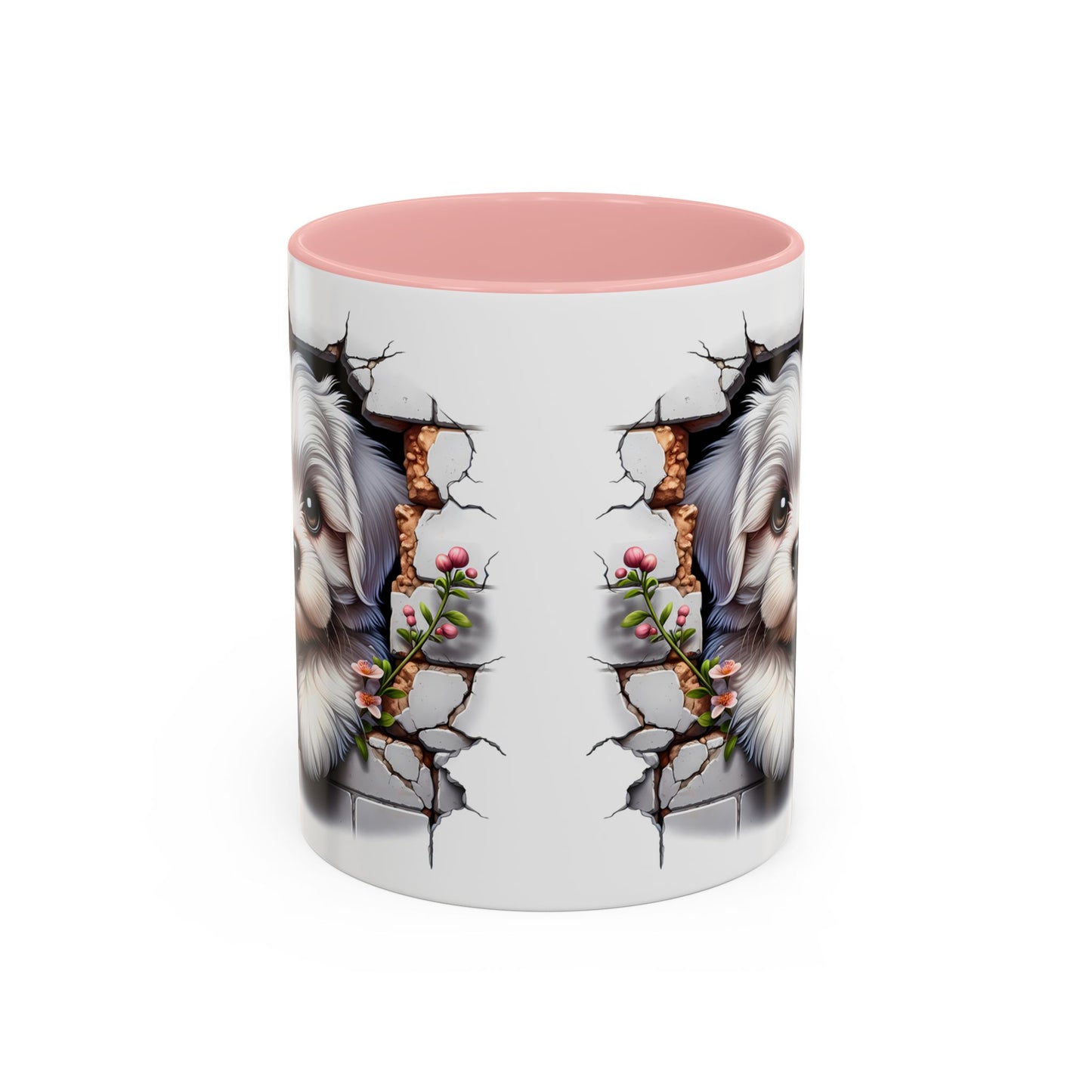 🎀🐶 Maltese Puppy Accent Mug – Cute Peek-Through Dog Design for Animal Lovers ☕💖