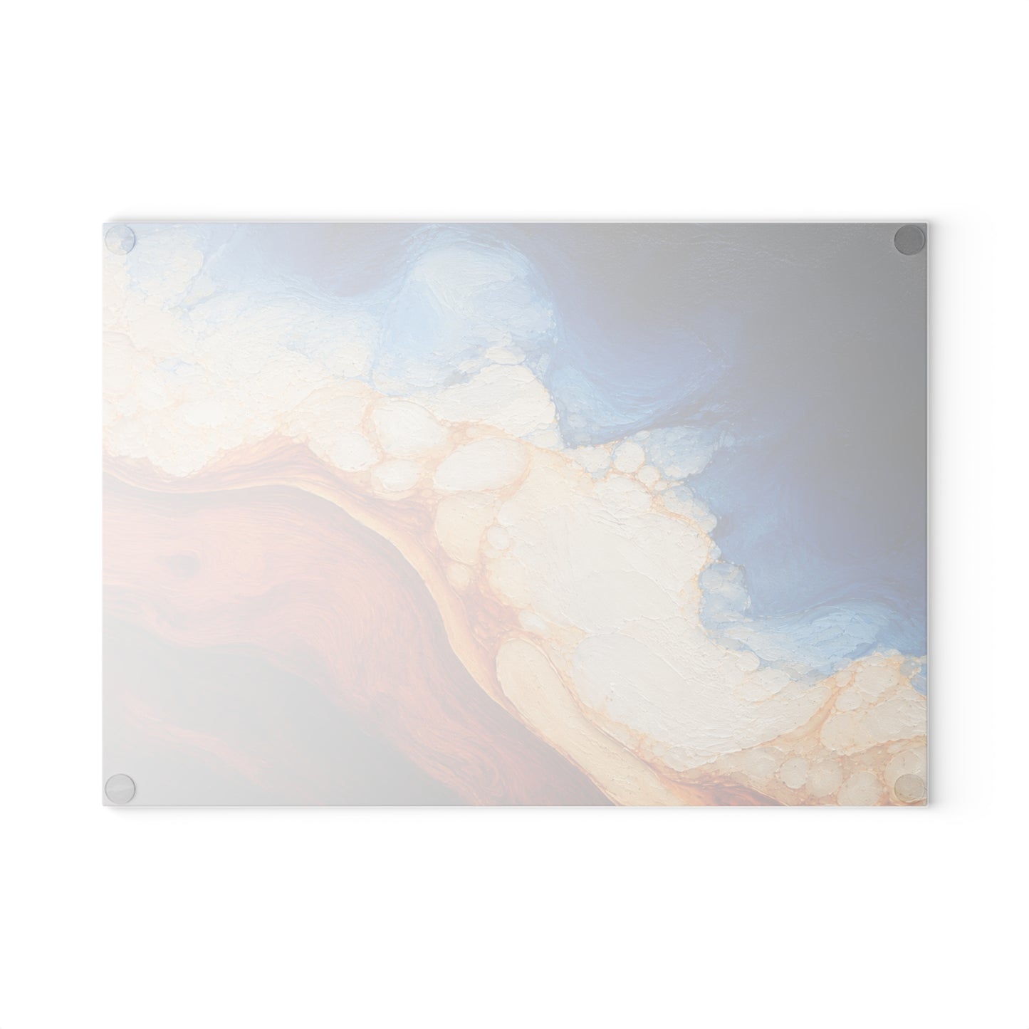Coastal Resin-Painted Look Ocean Abstract Glass Cutting Board – Blue Waves and Golden Shoreline Artwork