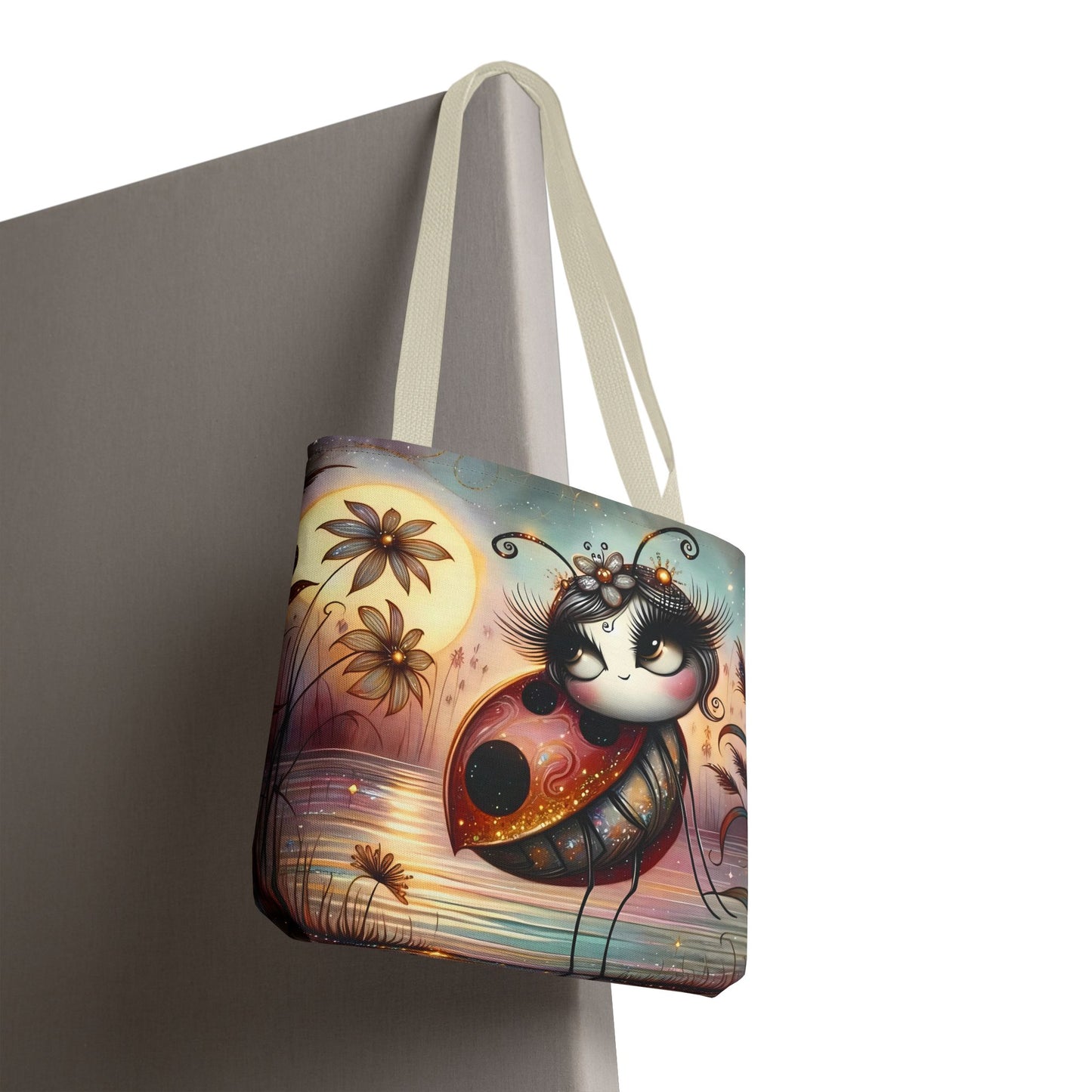 🐞 Mariquita sobre una flor junto al lago – Bolsa de tela inspirada en la naturaleza