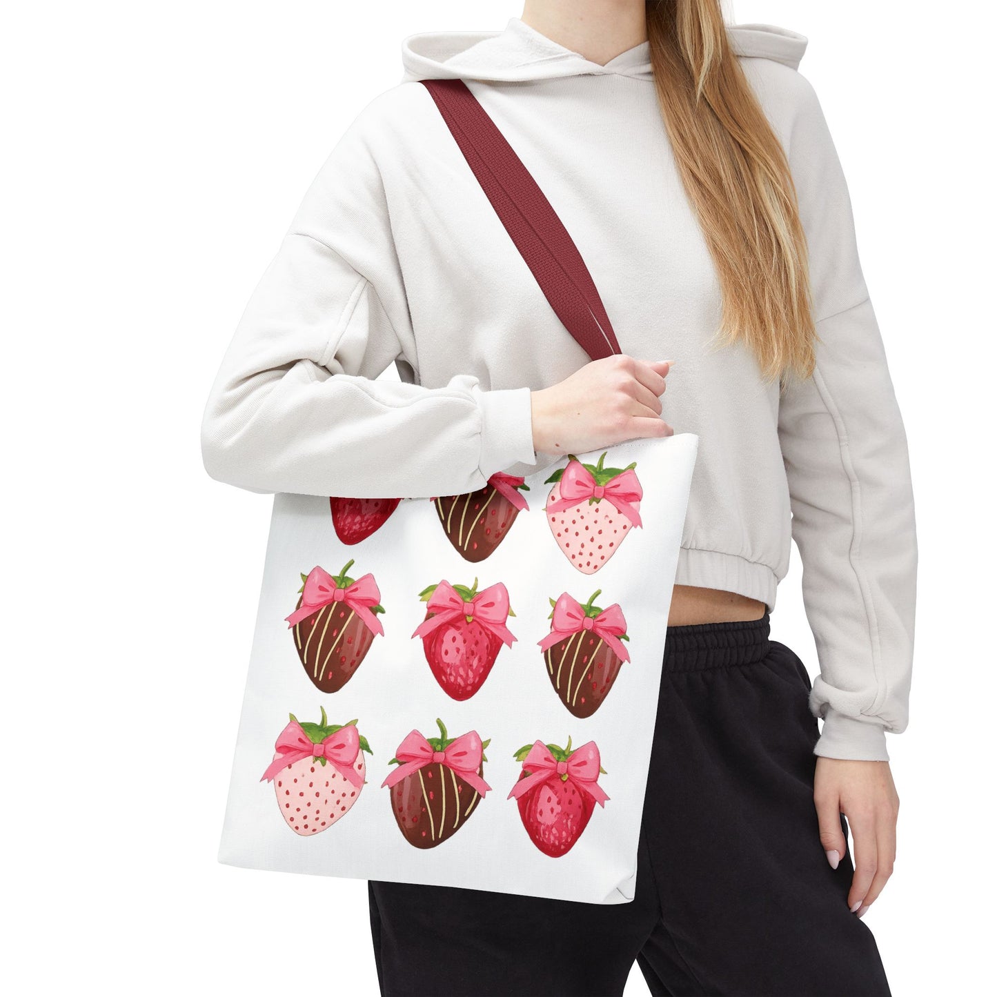 🍓 Chocolate-Covered Strawberry Tote Bag – Sweet, Stylish & Practical 🍫
