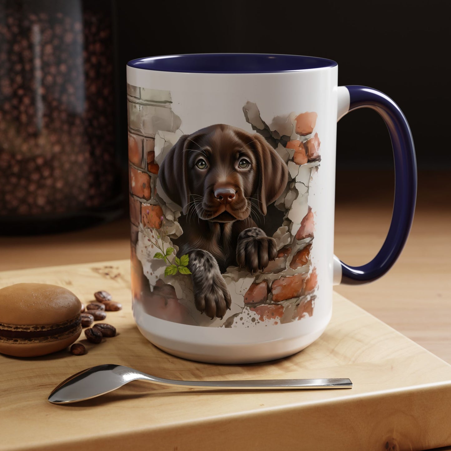 🐶🍫 Chocolate Lab Puppy Accent Mug – Sweet Brown Pup Coffee Cup ☕💛