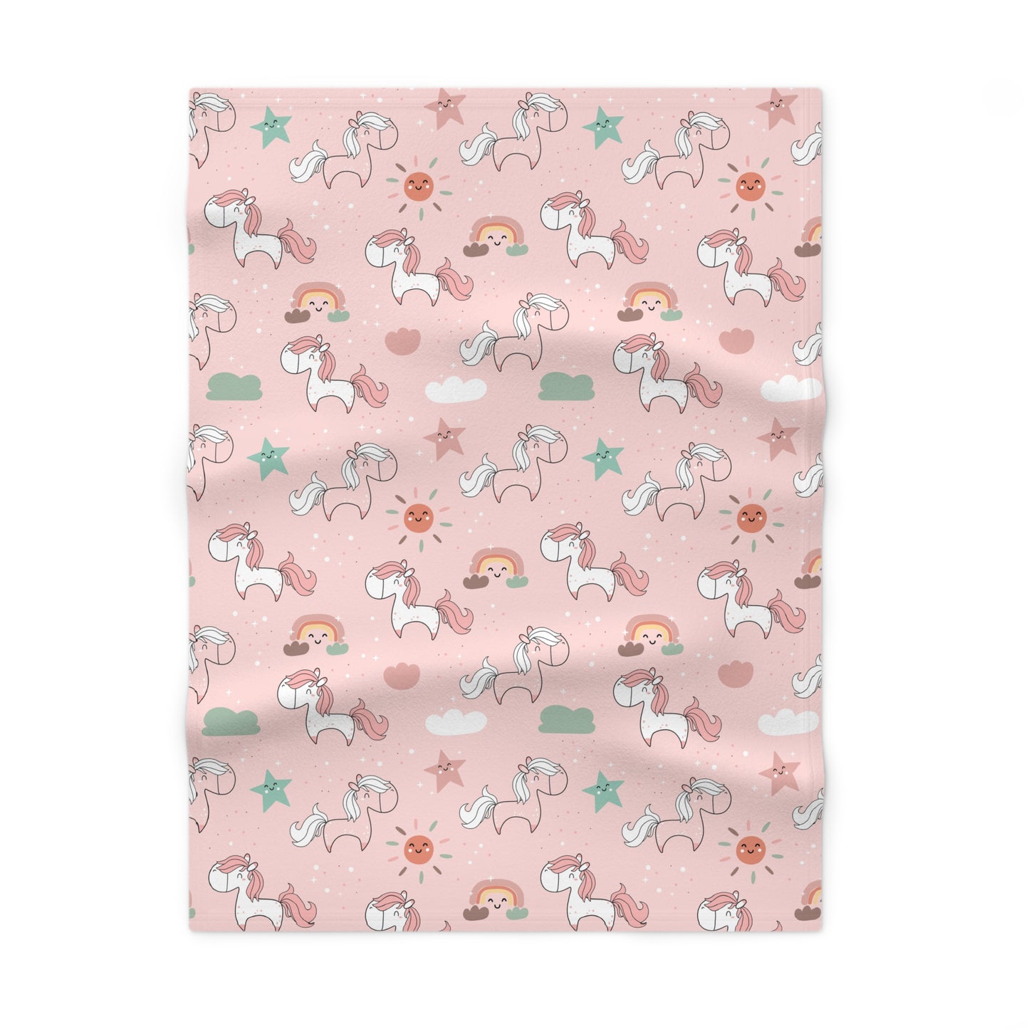 Pink Ponies & Rainbows Baby Blanket – Ultra-Soft Fleece 30″×40″ | Sweet Stars & Smiles