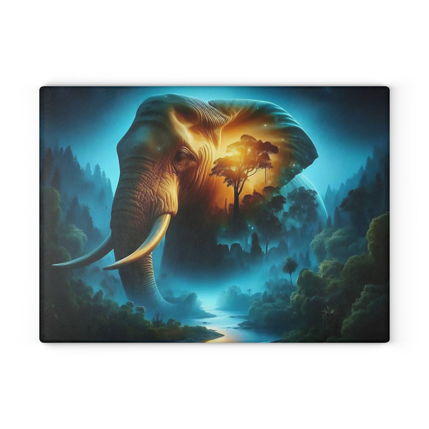 Tabla de cortar de vidrio templado con forma de elefante: presenta una impresionante representación artística de un elefante.