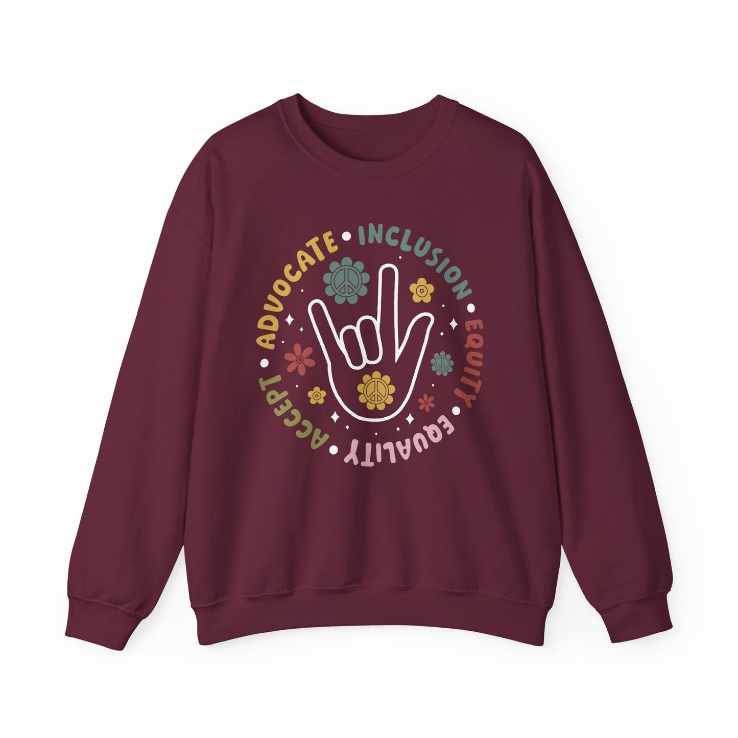 🧡👐 Advocate • Inclusion • Equity • Equality • Accept – ASL “I Love You” Sweatshirt 🌼✌️