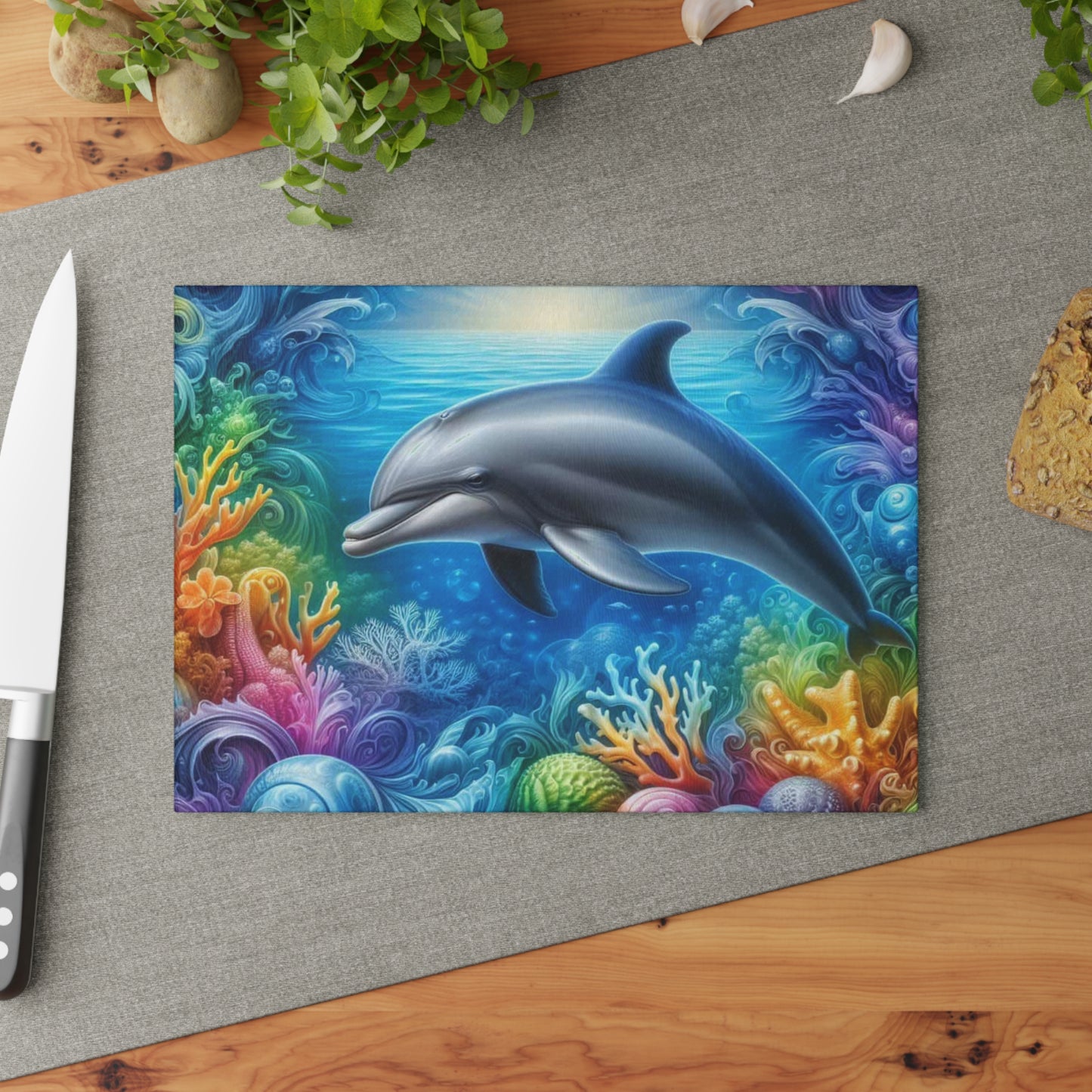 🐬🌊 Coral Reef Dolphin Cutting Board – Ocean Glow for Your Kitchen
