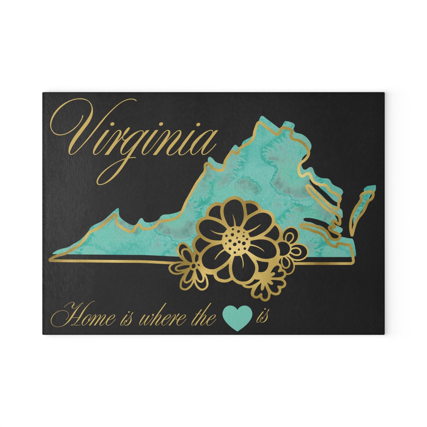 🌊 Virginia Floral State Cutting Board – Teal Tide & Golden Bloom Elegance 🌸