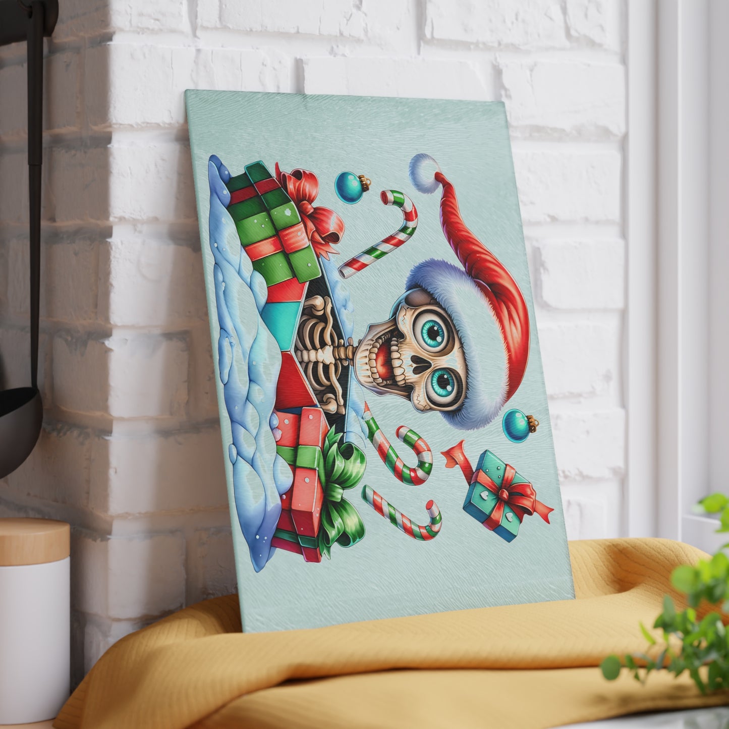 🎄💀 Skeleton Santa Cutting Board – A Spooky Splash of Holiday Cheer for Your Kitchen