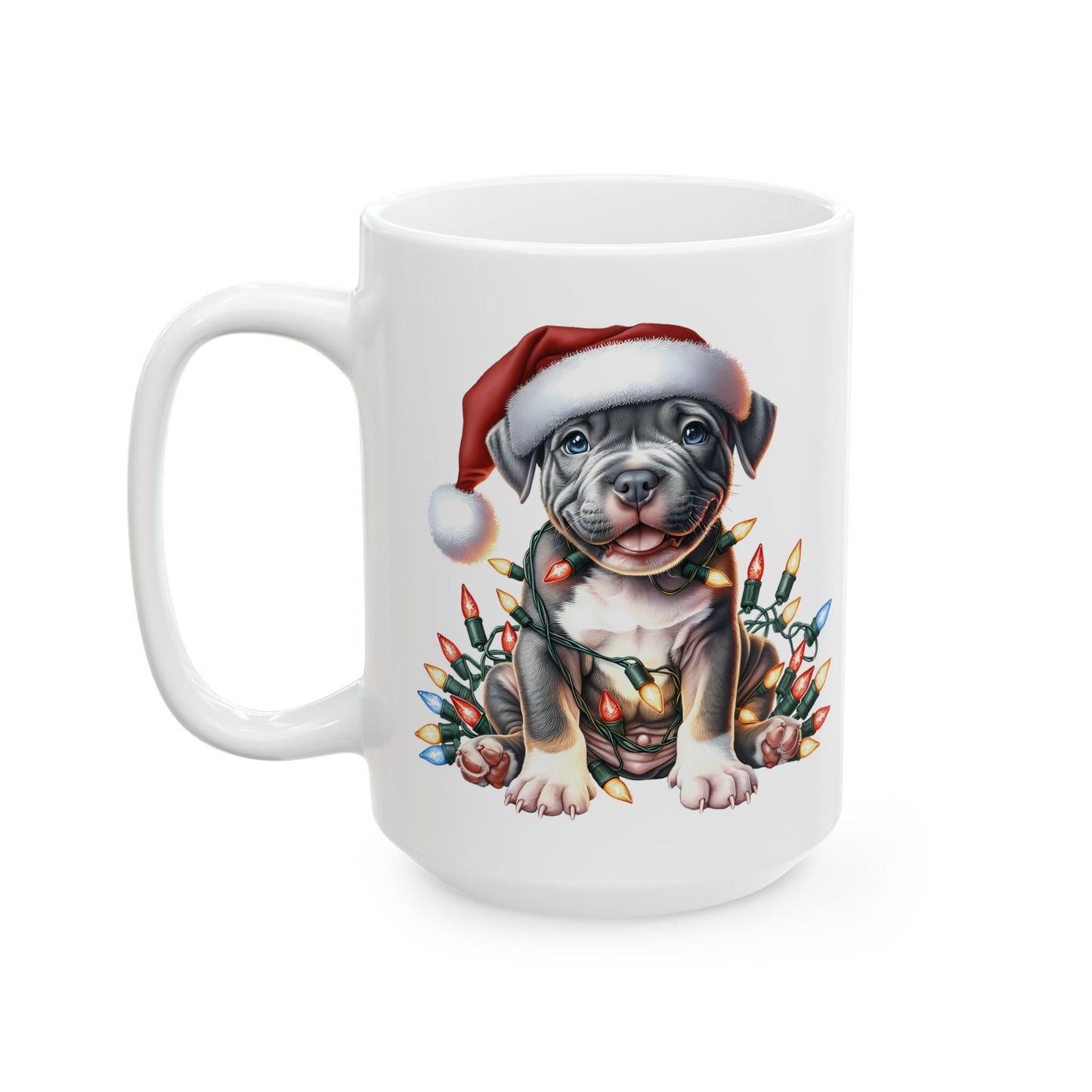 🎄 Pitbull Christmas Lights Mug – Holiday Cheer for Dog Lovers 🐾