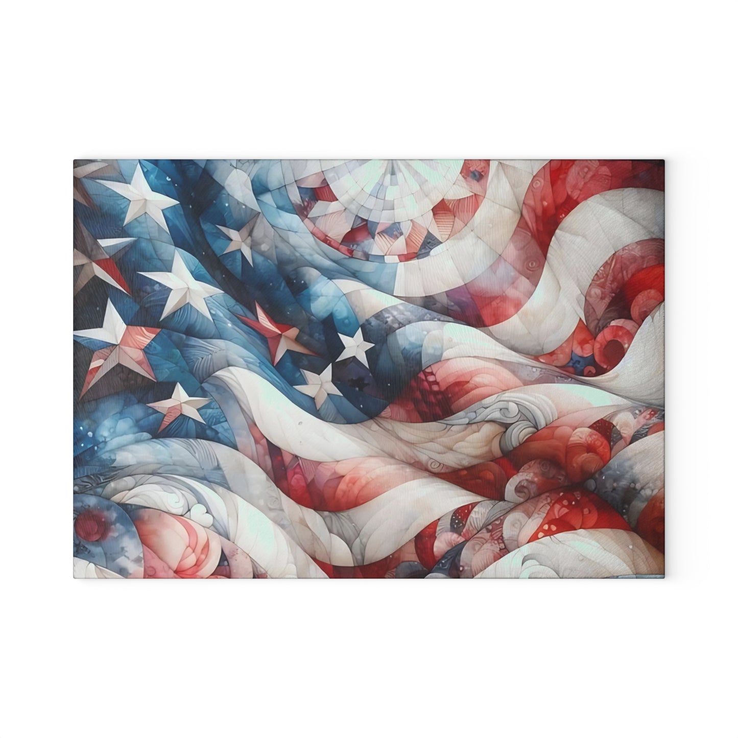 4th of July Quilt Glass Cutting Board – Patriotic Charm Meets Function
