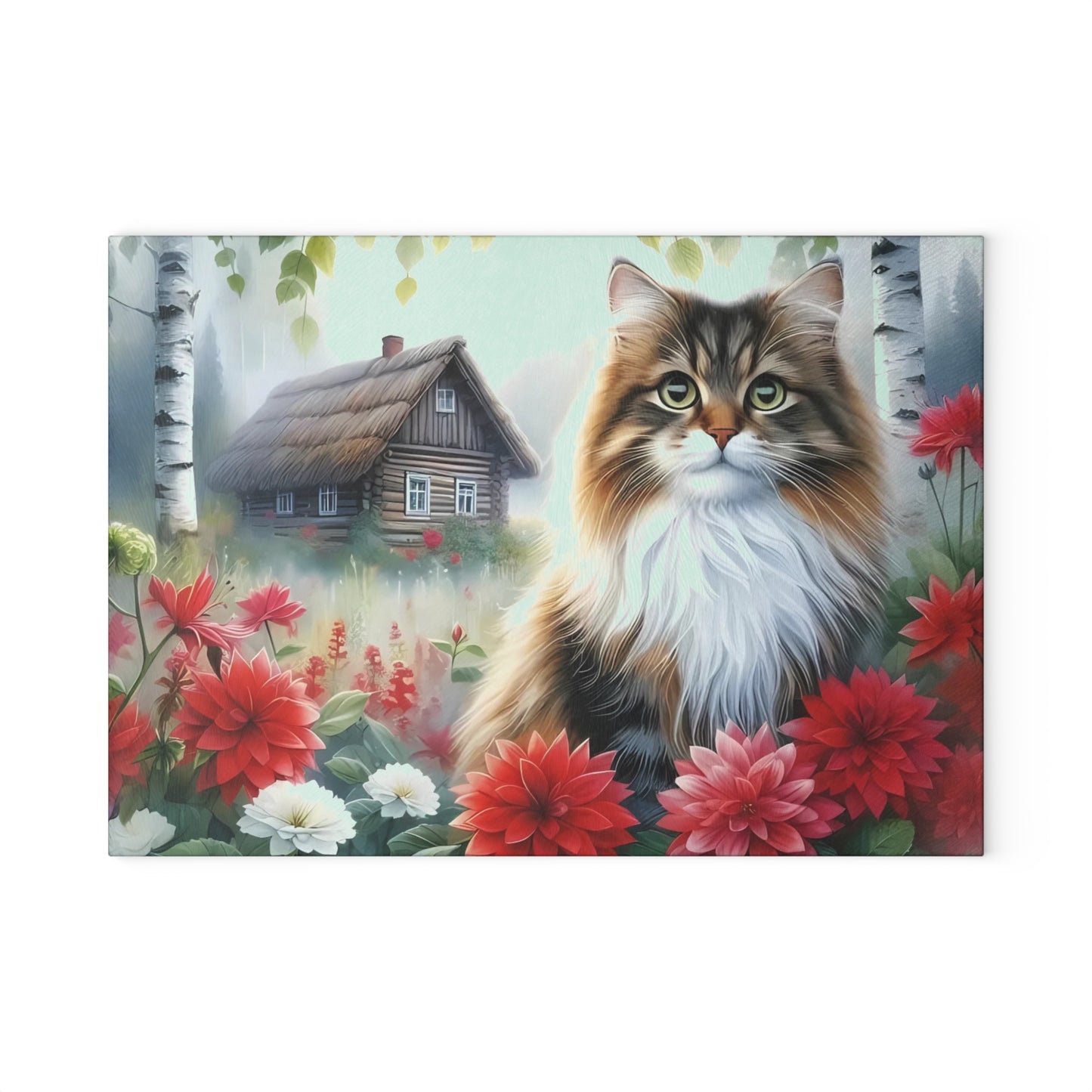 🌸 Garden Kitten Cutting Board – Fluffy Charm & Cottage Florals for Your Kitchen 🐾🌼