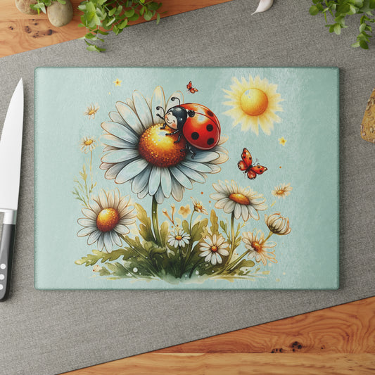 🌼🐞 Ladybug & Daisies Cutting Board – Cheerful Charm for Your Kitchen 🌞