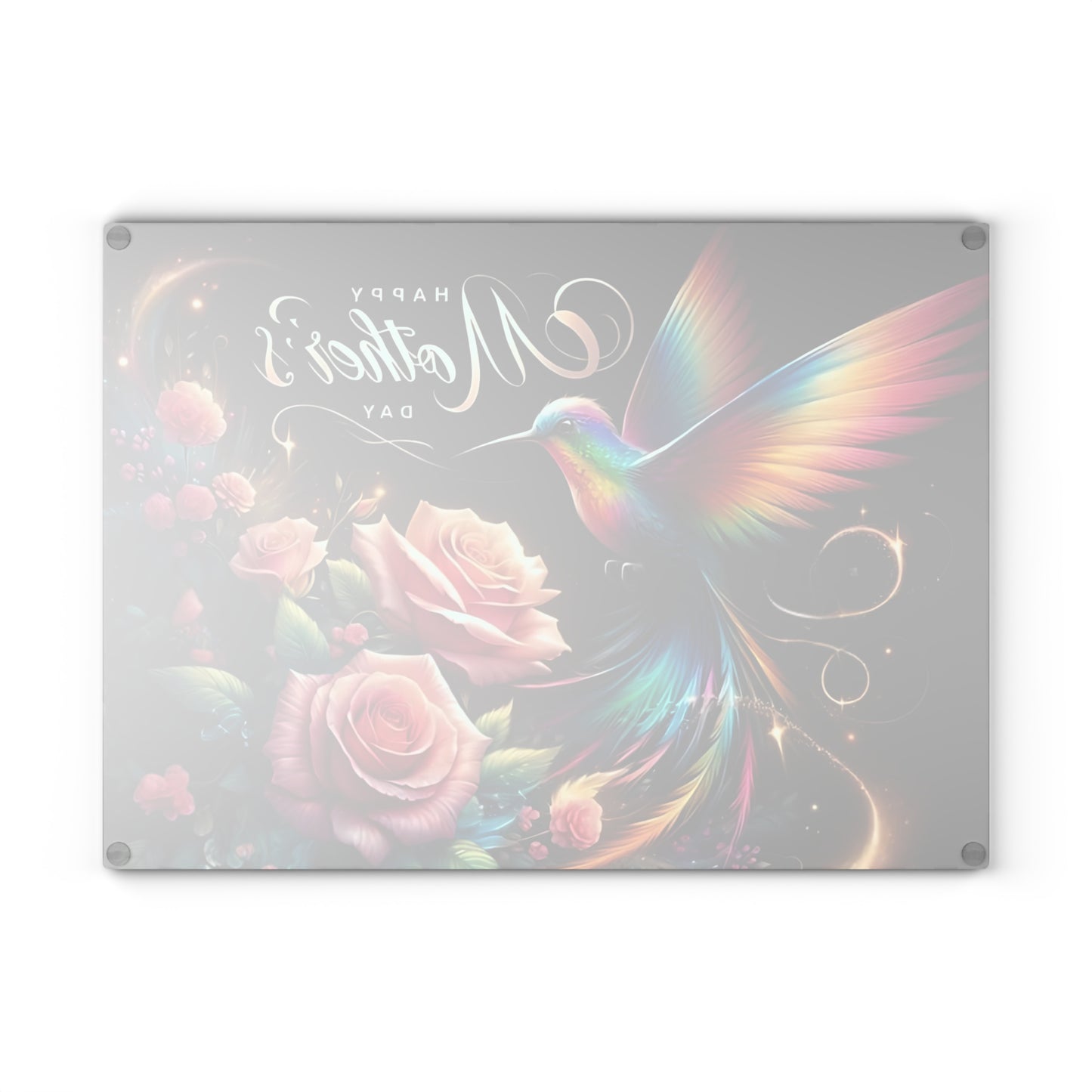 Hummingbird & Roses Tempered Glass Cutting Board – Floral Kitchen Decor, Spring Gift, Mother’s Day Present