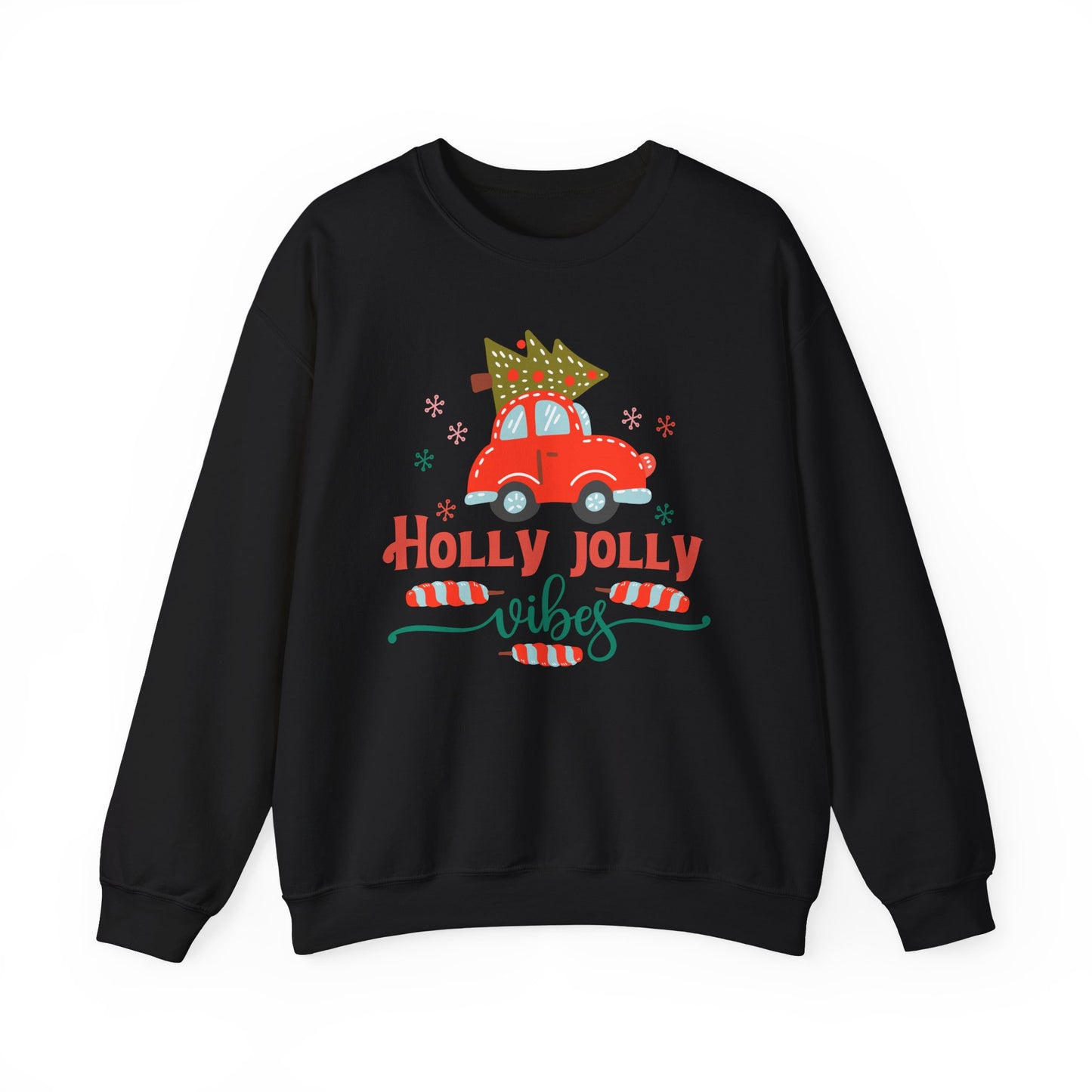 🎄🚗 Holly Jolly Vibes Crewneck – Cute Red Car & Tree Graphic