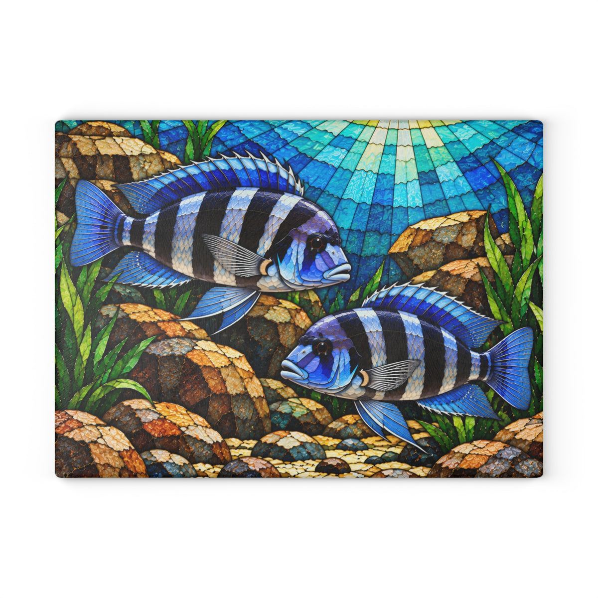 Blue Cichlids Stained-Glass-Look Glass Cutting Board – Aquarium Fish Kitchen Decor