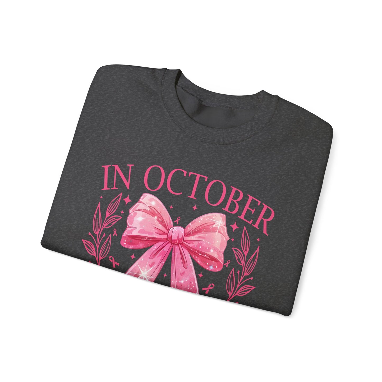 🎀✨ In October We Wear Pink Sweatshirt – Elegant Bow Breast Cancer Awareness Crewneck