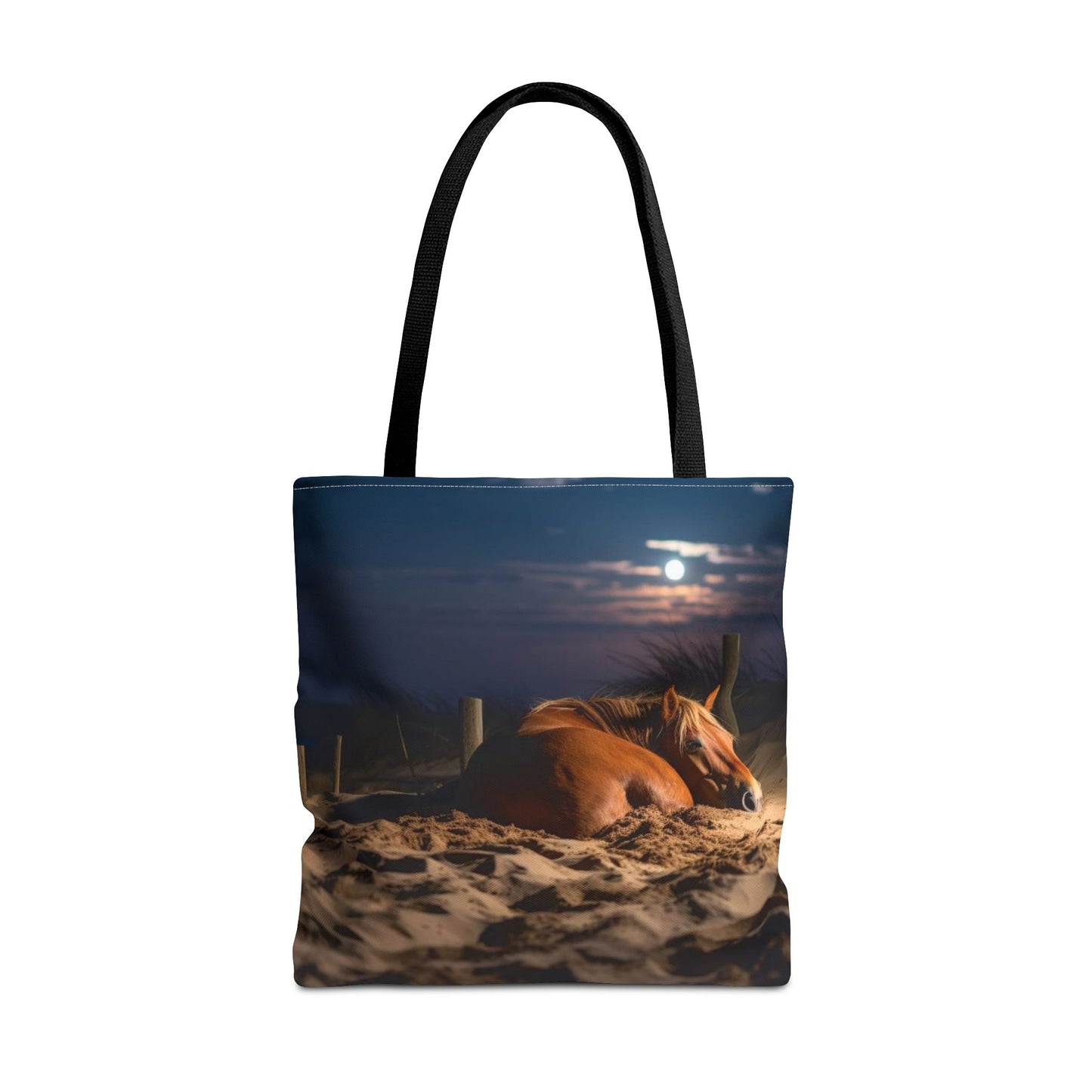 Bolsa de tela "Caballo durmiendo en la playa bajo la luz de la luna": una escapada serena a cada paso