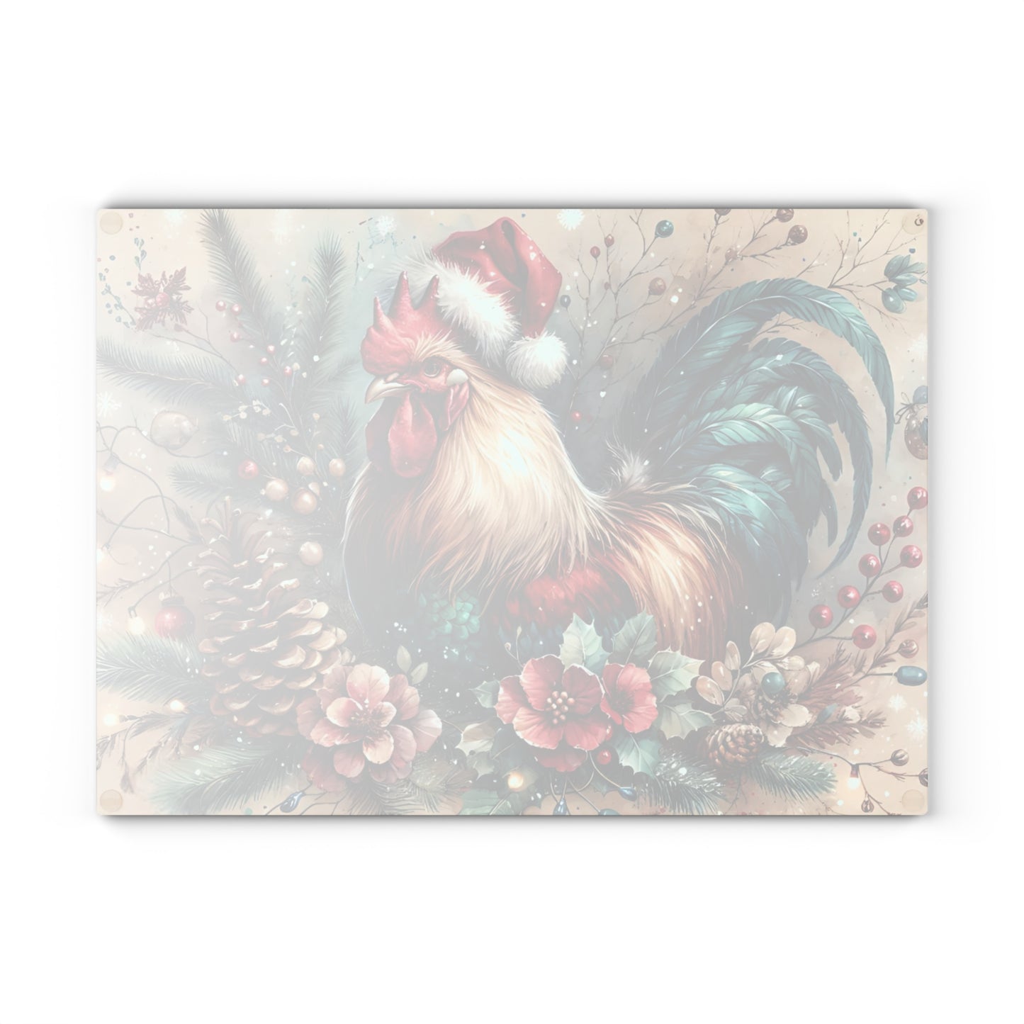🐓🎄 “Holiday Rooster” Tempered Glass Board – Festive Farmhouse Cheer for Your Kitchen