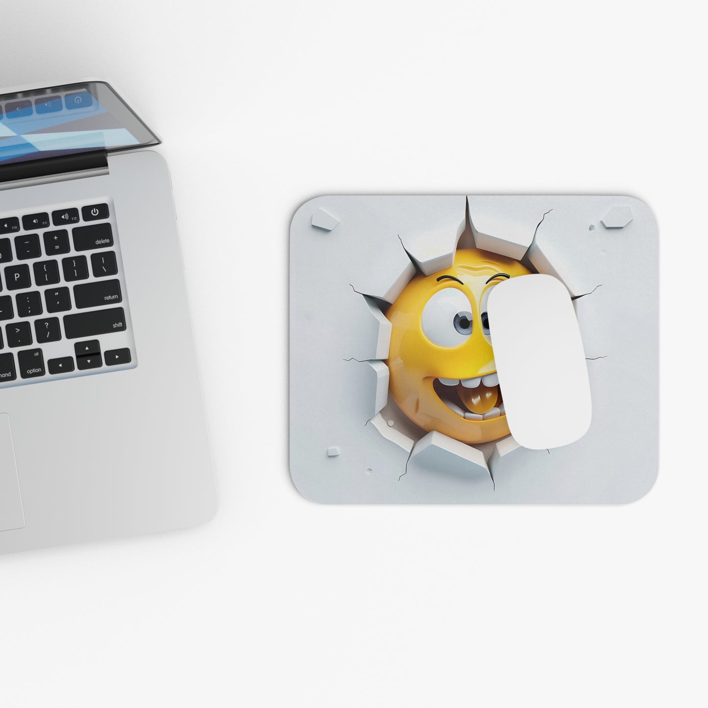 🖱️🤪🧱 3D Smash Emoji Mouse Pad – Goofy Grin Through the Wall