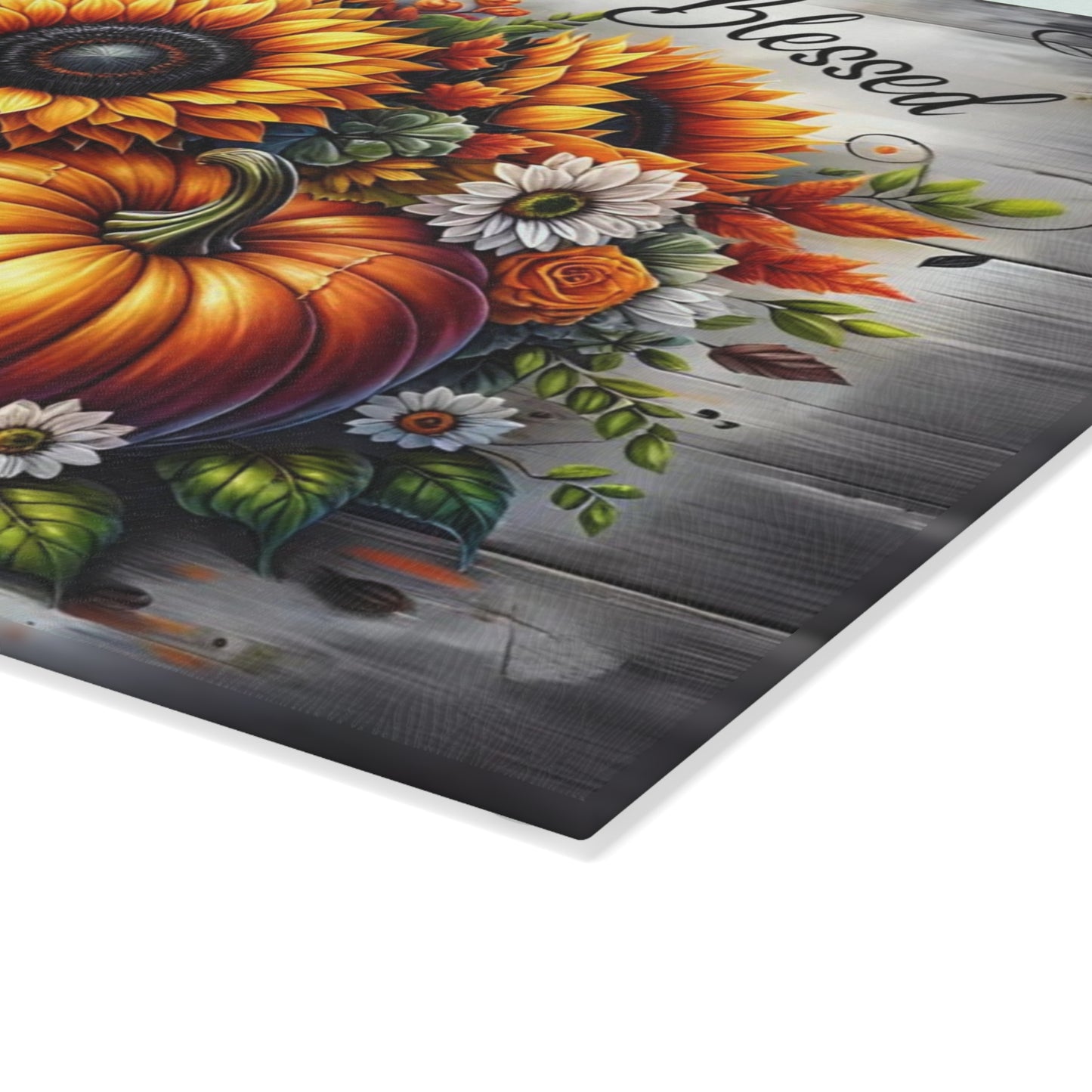 🌻🎃 Thankful Grateful Blessed Cutting Board – Autumn Sunflowers & Pumpkins for Seasonal Charm 🍁✨