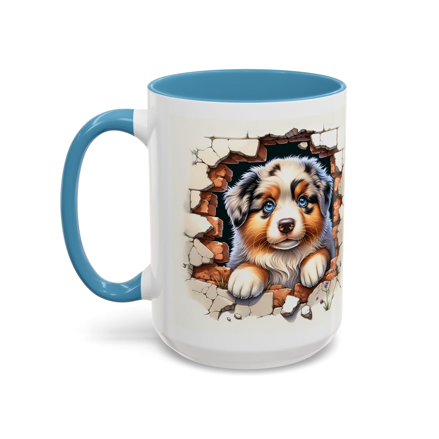 🐾☕ Australian Shepherd Puppy Peek Accent Mug – Blue-Eyed Beauty Dog Lover Gift ✨💙