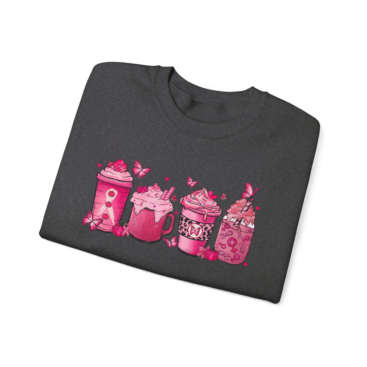 ☕🎀 Pink Awareness Drinks Sweatshirt – Breast Cancer Support Coffee Lovers