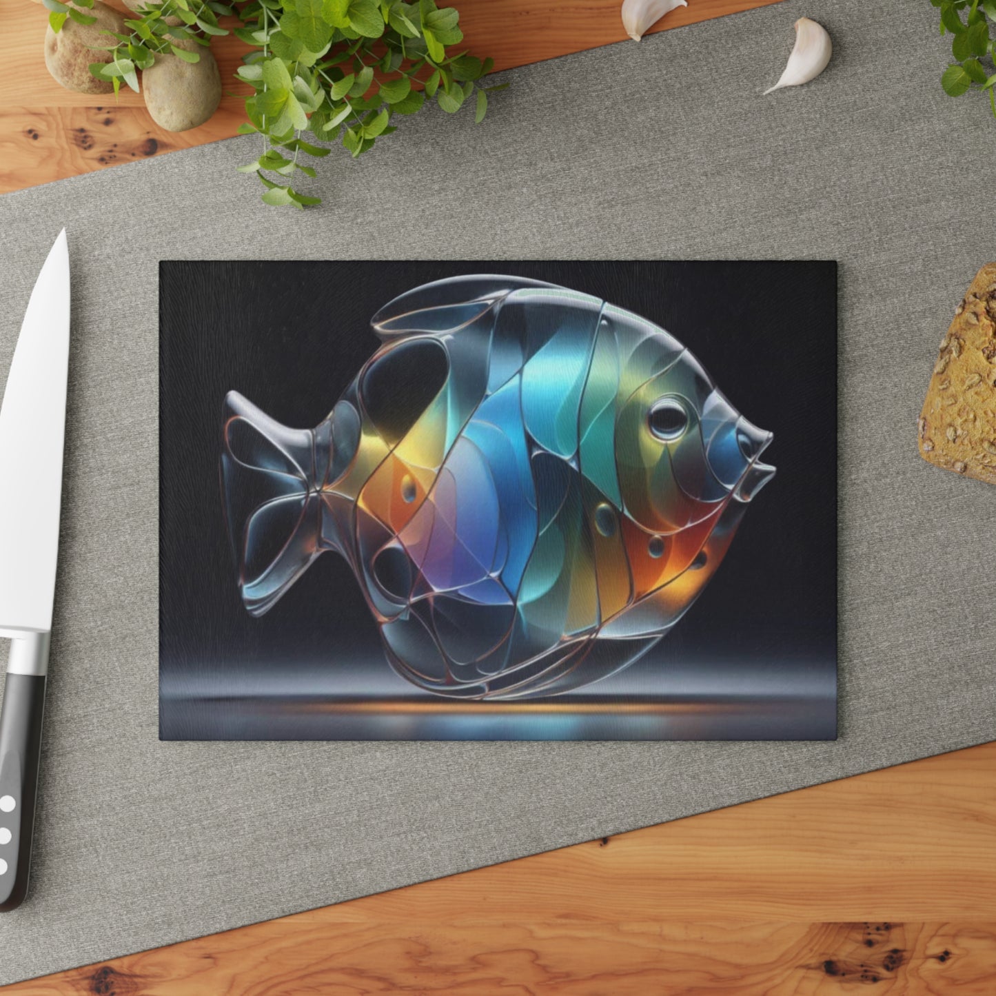 Glass-Style Saltwater Angelfish Glass Cutting Board – Elegant Ocean Kitchen Art | Tempered Glass Charcuterie & Prep Board