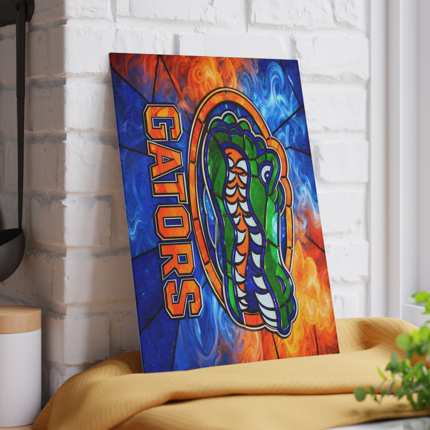 Stained Glass Reptile Glass Cutting Board – Bold Flame & Water Art Kitchen Decor