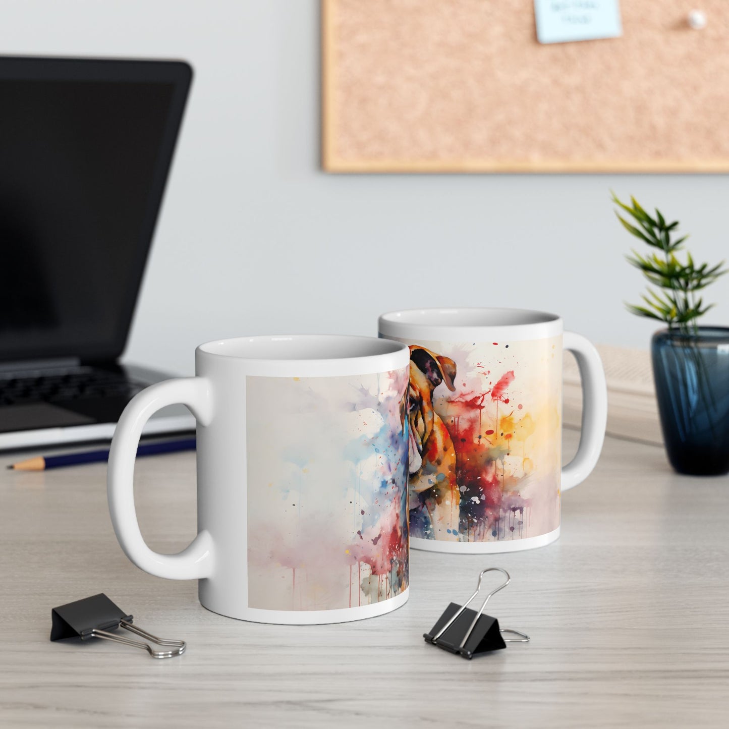 Taza de acuarela de bulldog: ¡una representación colorida y atrevida de tu peludo amigo!