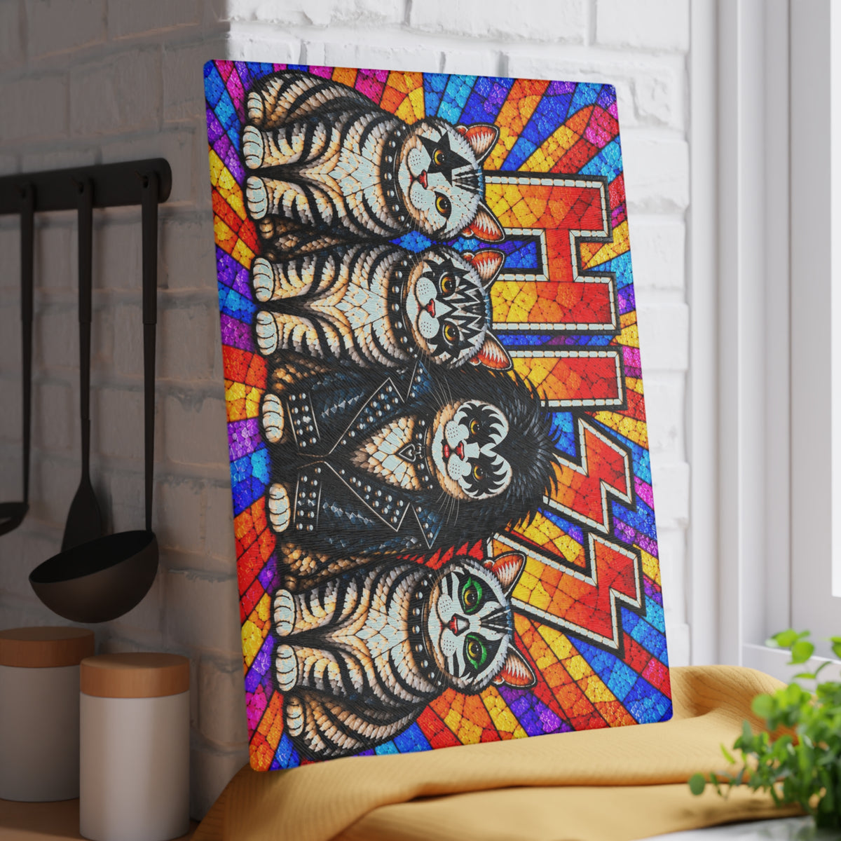 Hiss Cats Stained-Glass-Look Glass Cutting Board – Funny Rock Cats Kitchen Decor