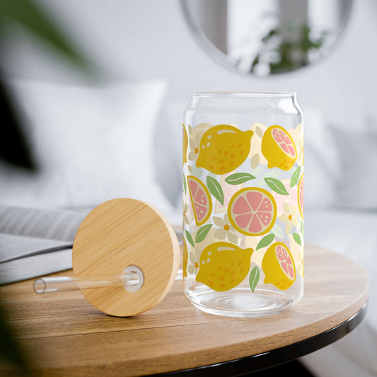 🍋🌸 Citrus Bloom Sipper Glass – 16oz Zesty Sunshine for Your Day 🌞🍊