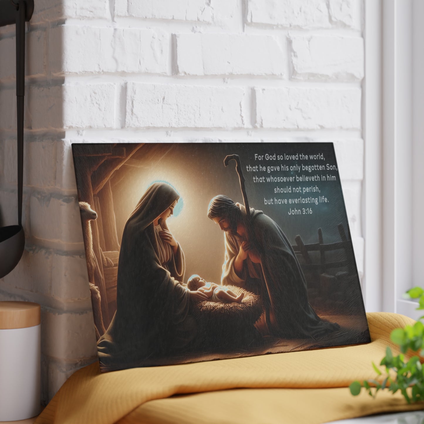 🌟🙏 Nativity Scene Cutting Board – John 3:16 Christmas Kitchen Décor ✝️✨