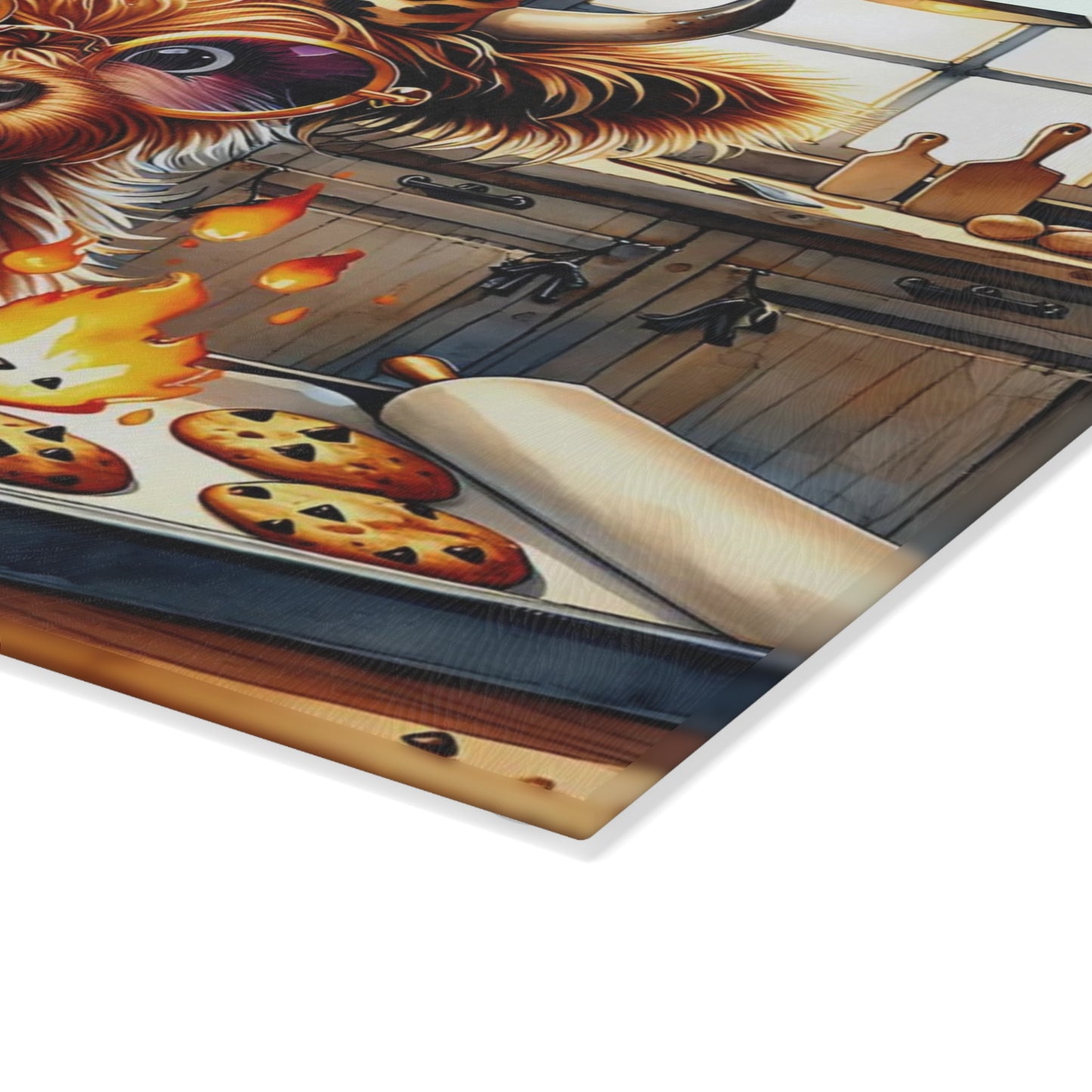 🐮🔥 Rustic Cow Art Glass Cutting Board – Country Charm for Your Kitchen