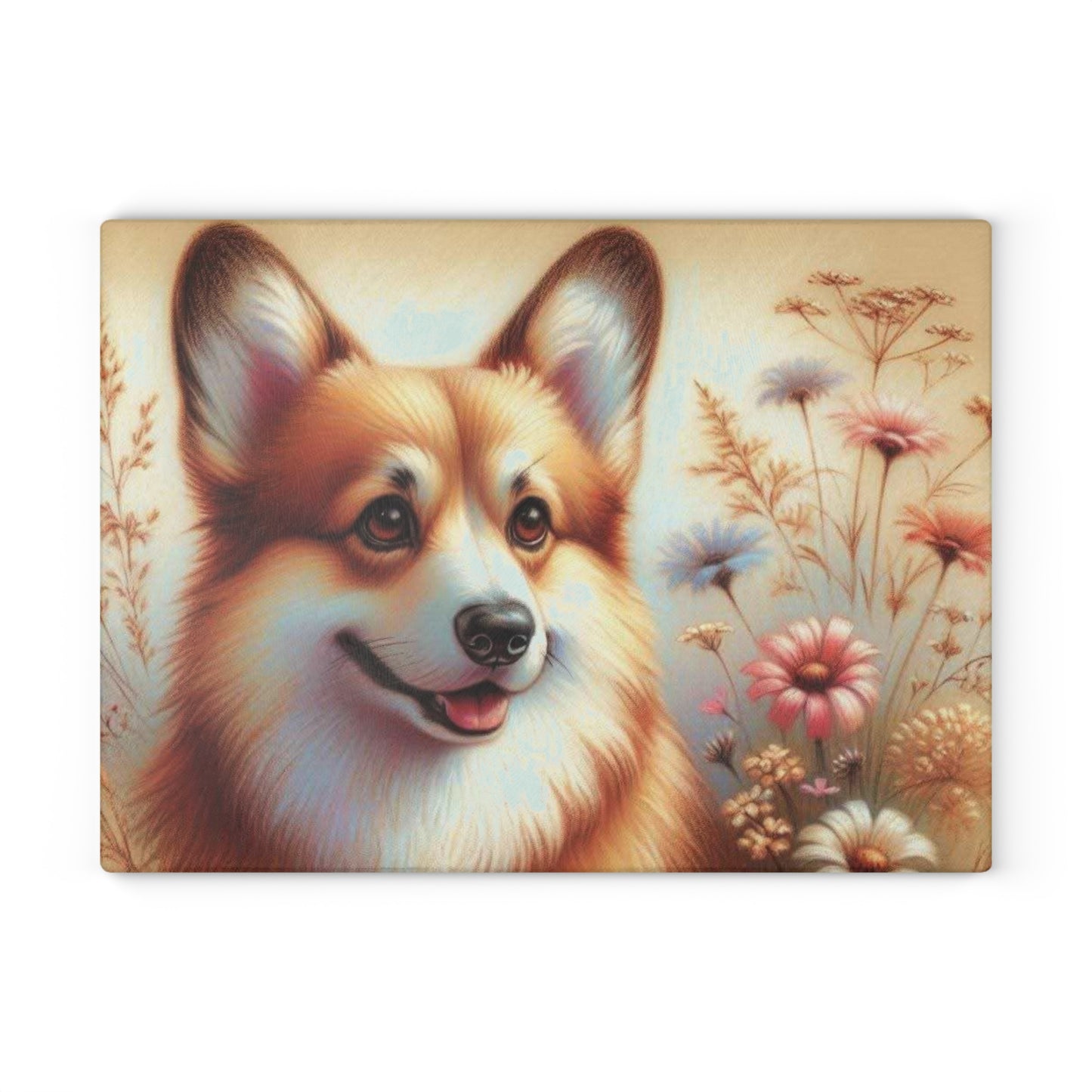🐶 Corgi Charm Cutting Board – Warm Meadows & Puppy Smiles for Your Kitchen 🌼