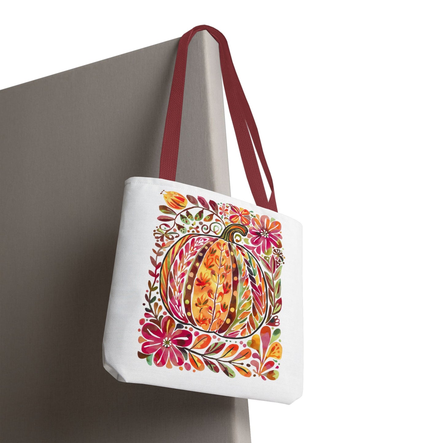 🎨 Watercolor Autumn Pumpkin Floral Tote Bag – Artistic Fall Charm 🍂