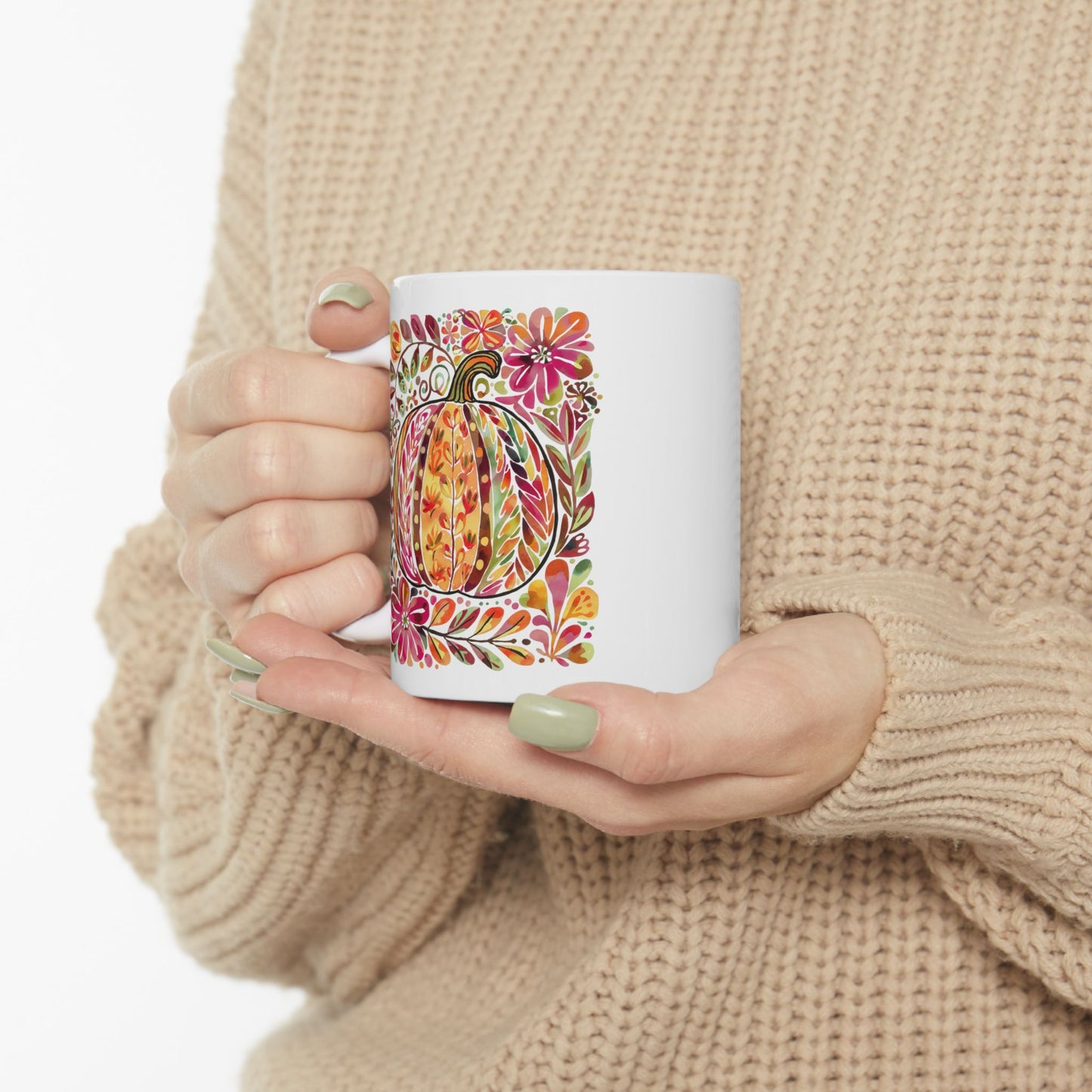 🎃🌸 Floral Pumpkin Mug – Autumn Harvest Coffee Cup 🍂☕