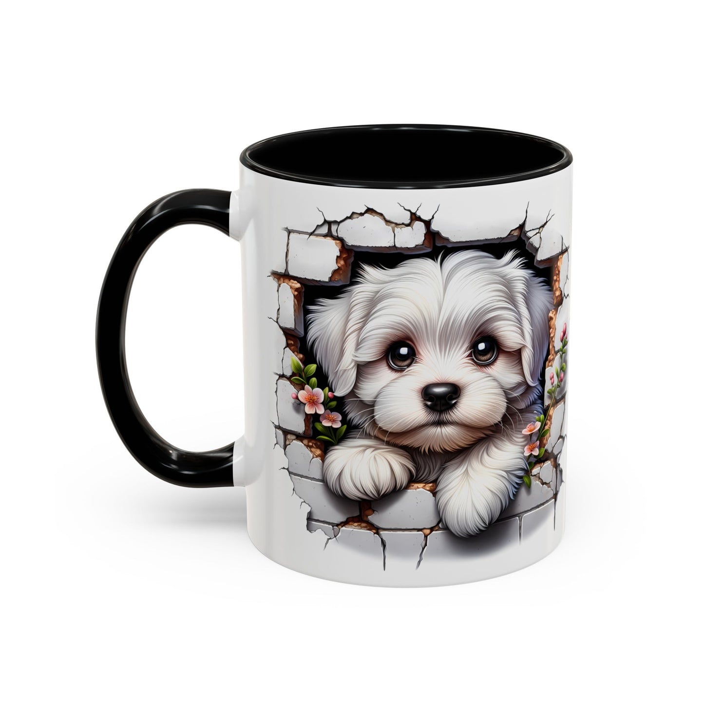 🎀🐶 Maltese Puppy Accent Mug – Cute Peek-Through Dog Design for Animal Lovers ☕💖