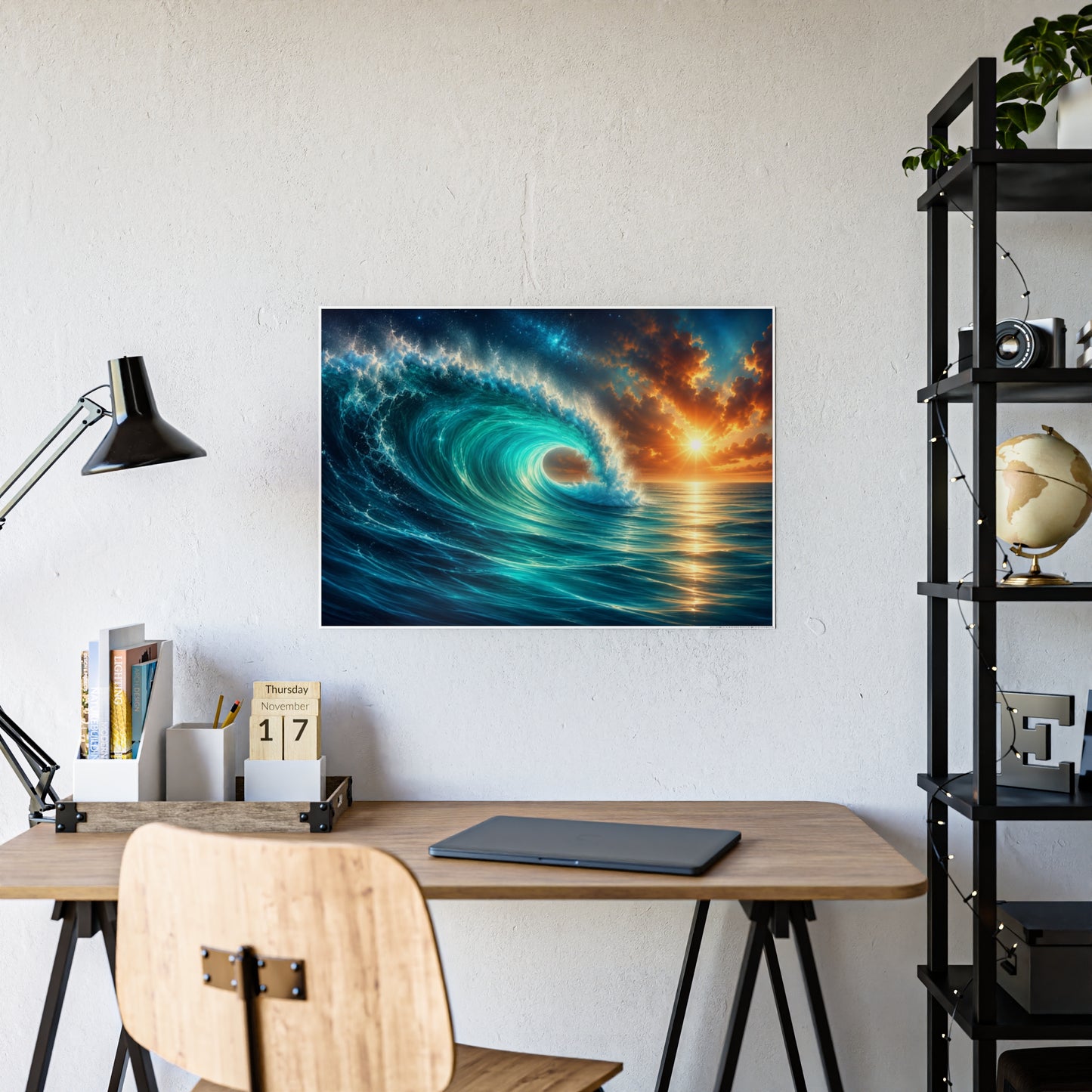 Ocean Wave at Sunset High-Gloss Poster – Turquoise Coastal Seascape Wall Art – 33.1" × 23.4"
