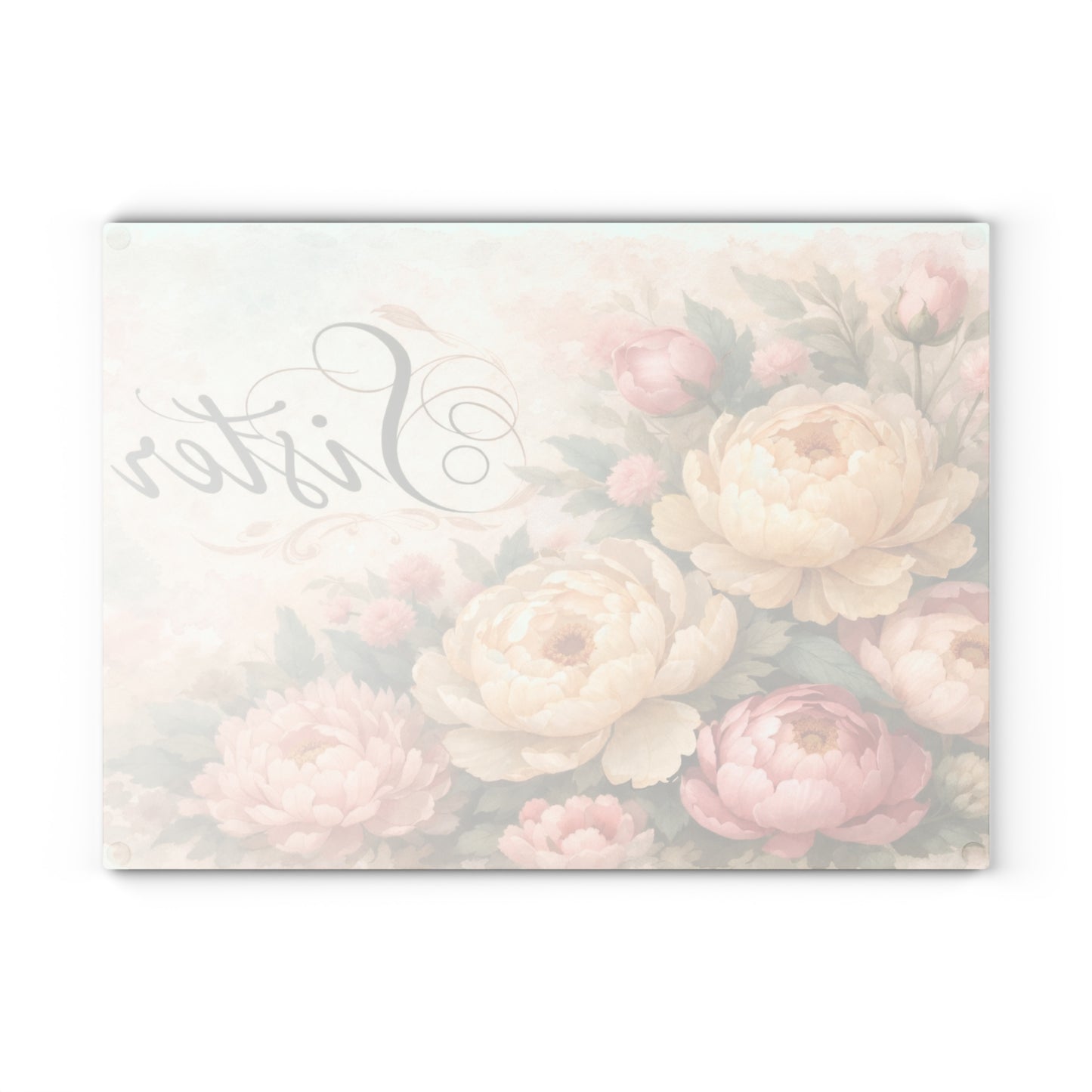 Sister Floral Glass Cutting Board – Elegant Kitchen Gift for Her