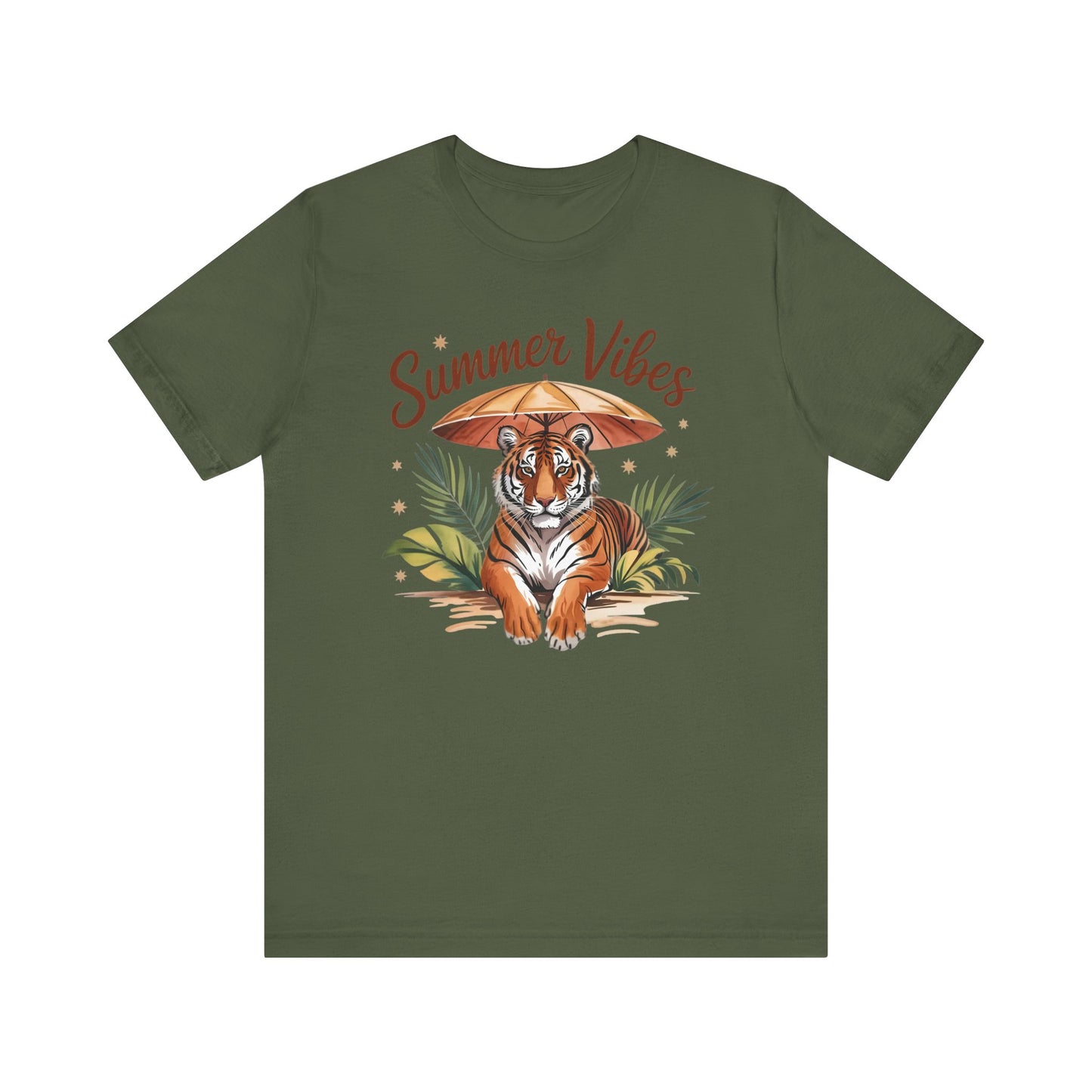 Camiseta Summer Vibes Tiger – Gráfico de palmeras de la selva con paraguas | Múltiples opciones de color