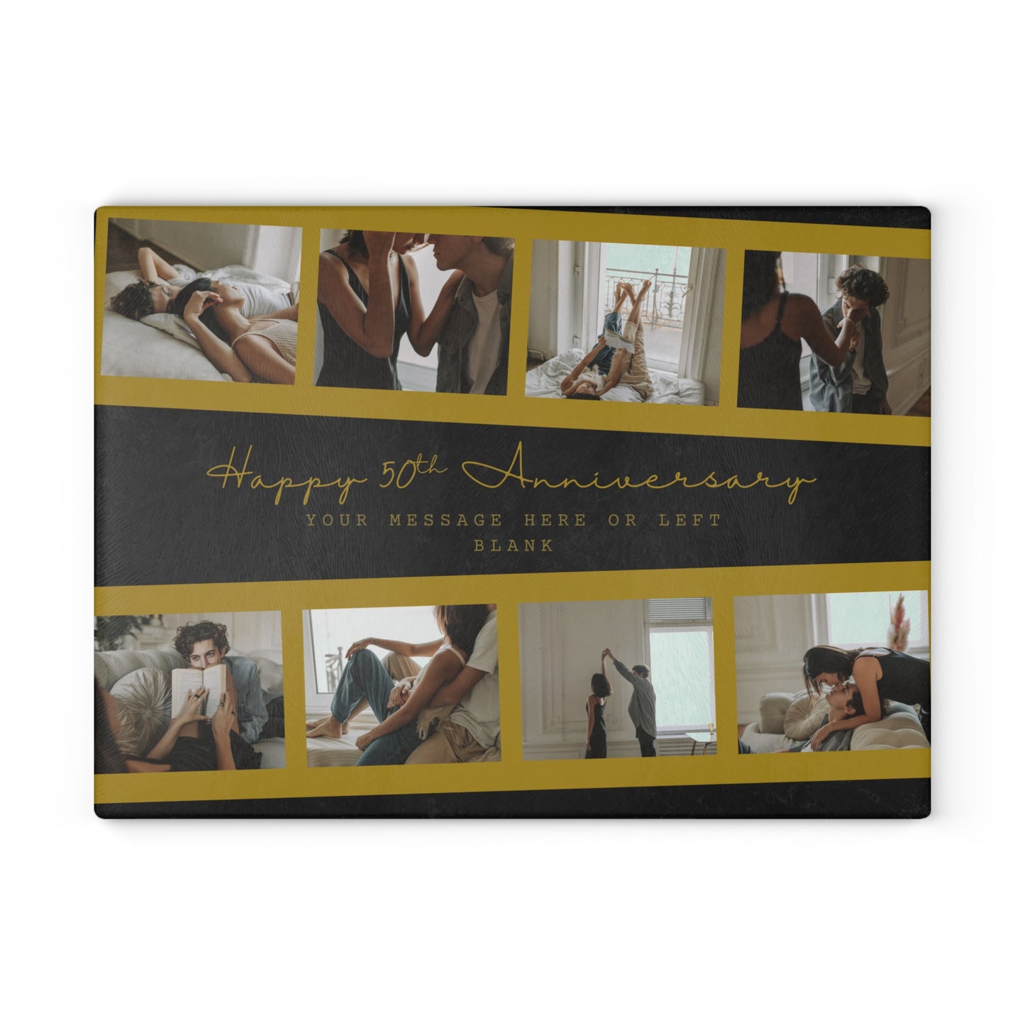 Happy 50th Anniversary or Birthday Photo Collage Glass Cutting Board – Personalized Milestone Keepsake