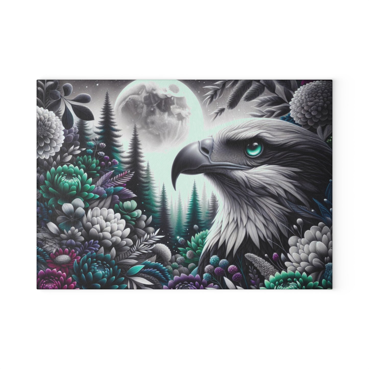 🦅🌕 “Midnight Moon Eagle” Glass Cutting Board – Bold, Modern Wild Beauty for Your Kitchen