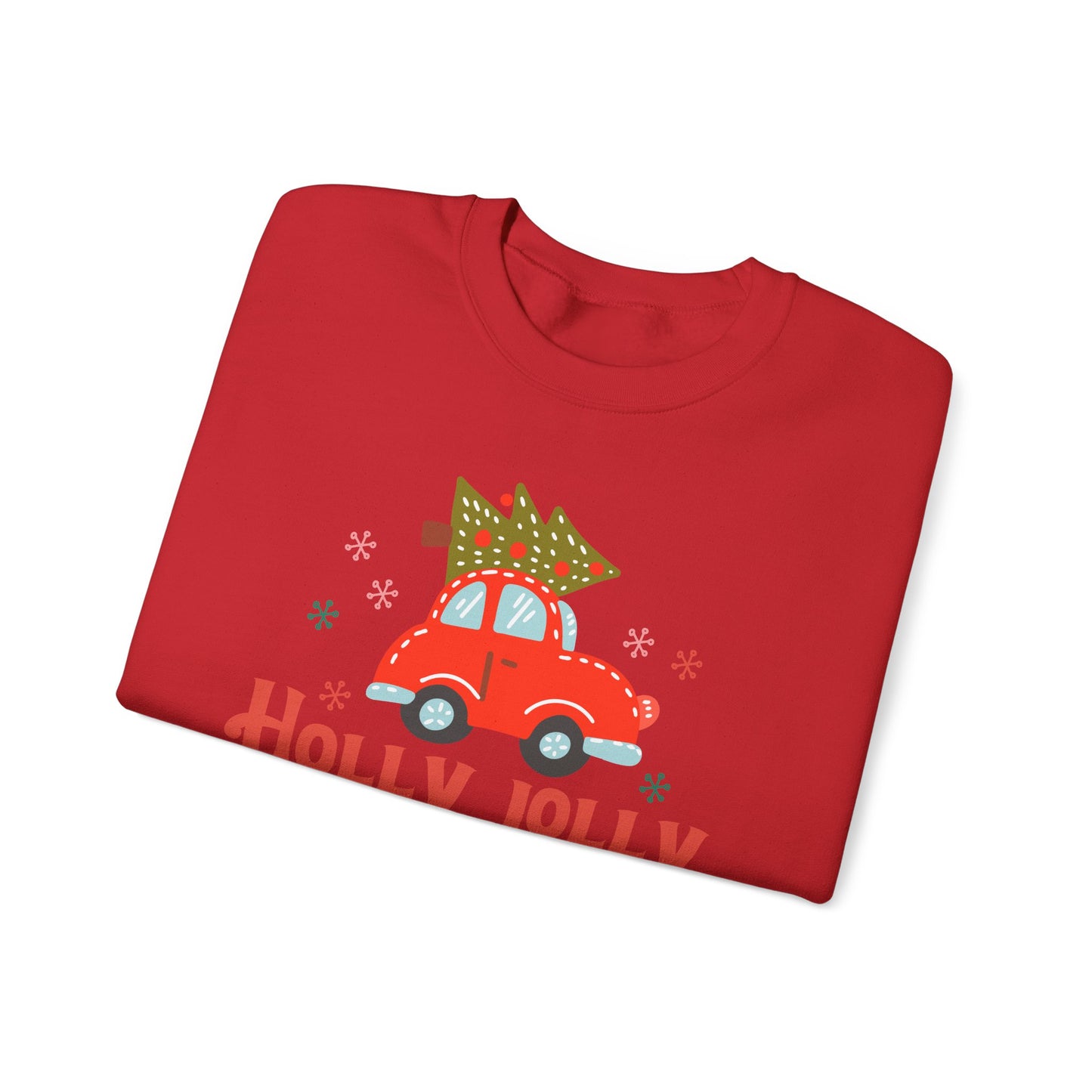 🎄🚗 Holly Jolly Vibes Crewneck – Cute Red Car & Tree Graphic