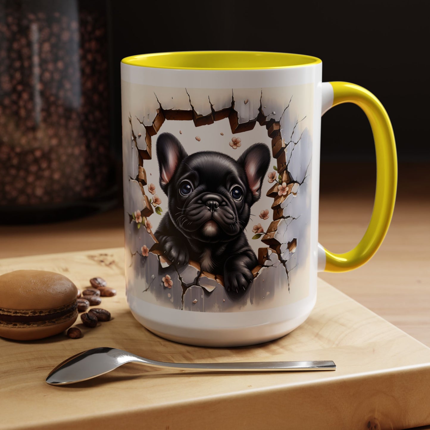 🐾☕ Black French Bulldog Puppy Accent Mug – Cute Breakthrough Pup Design ✨