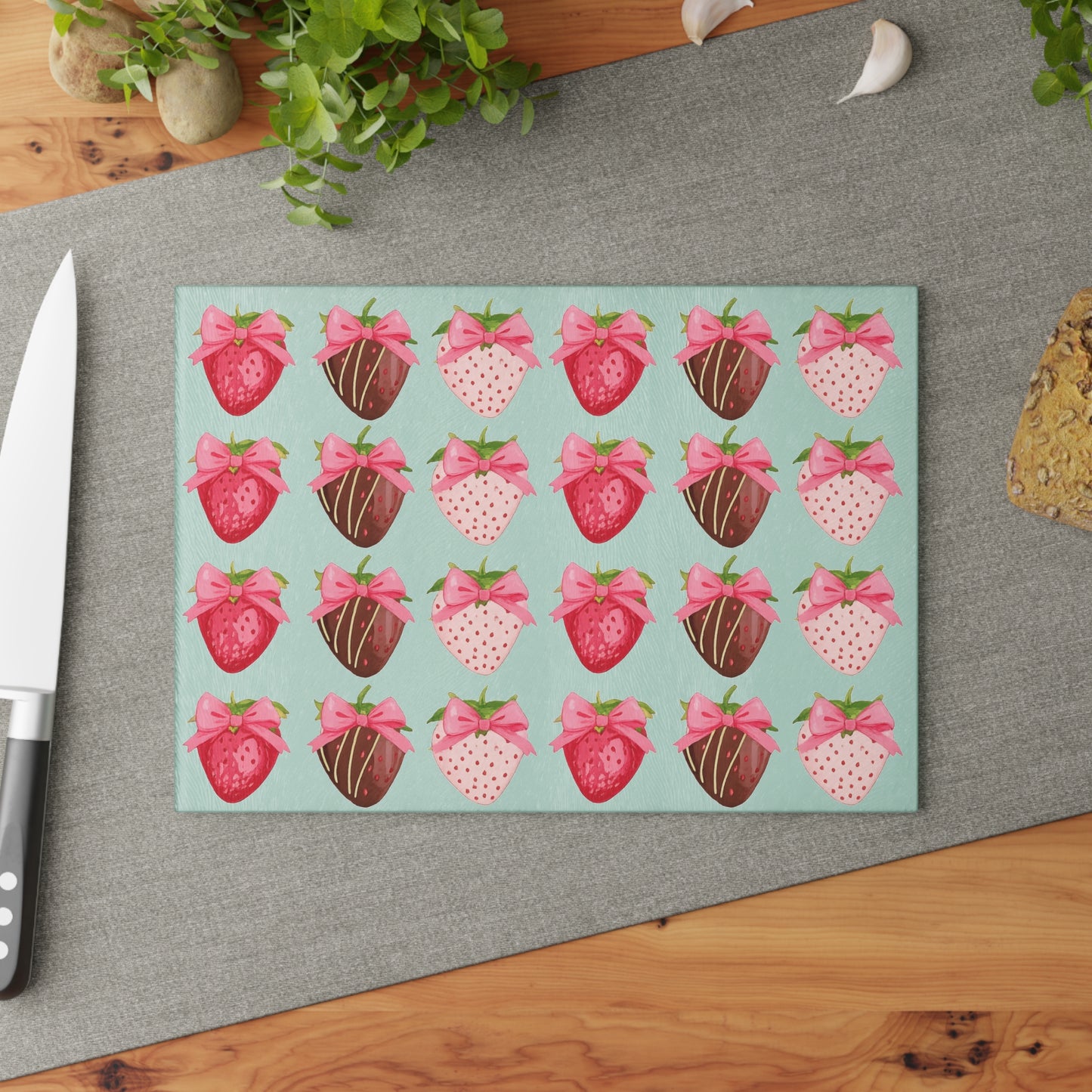 🍓 Chocolate-Covered Strawberry Bow Cutting Board – Sweet Elegance for Your Kitchen 🎀