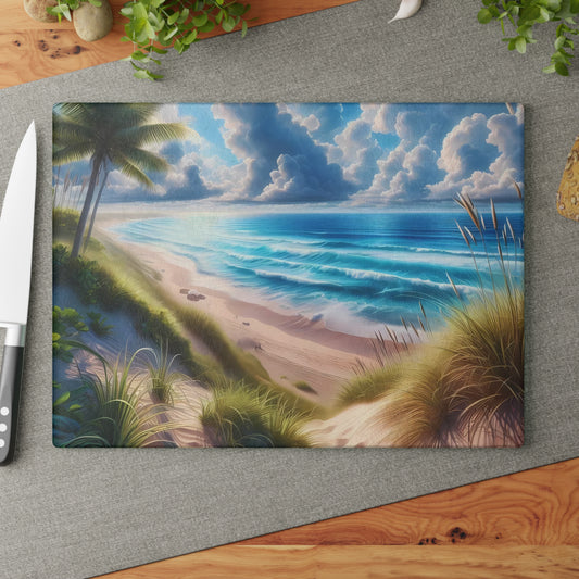 Tabla de cortar de vidrio con escena de playa, regalo para amantes de la playa, regalo de boda, regalo de fiesta de compromiso, regalo de cocina para recién casados, regalo de inauguración de la casa