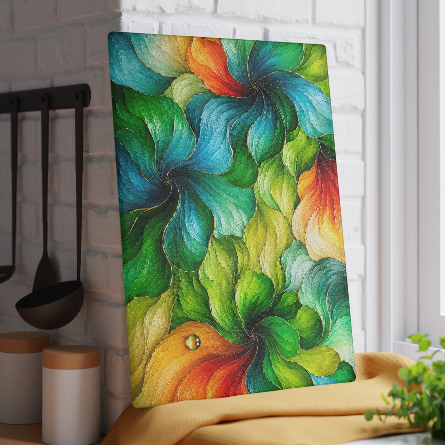 Colorful Abstract Swirl Glass Cutting Board – Vibrant Modern Art Kitchen Decor