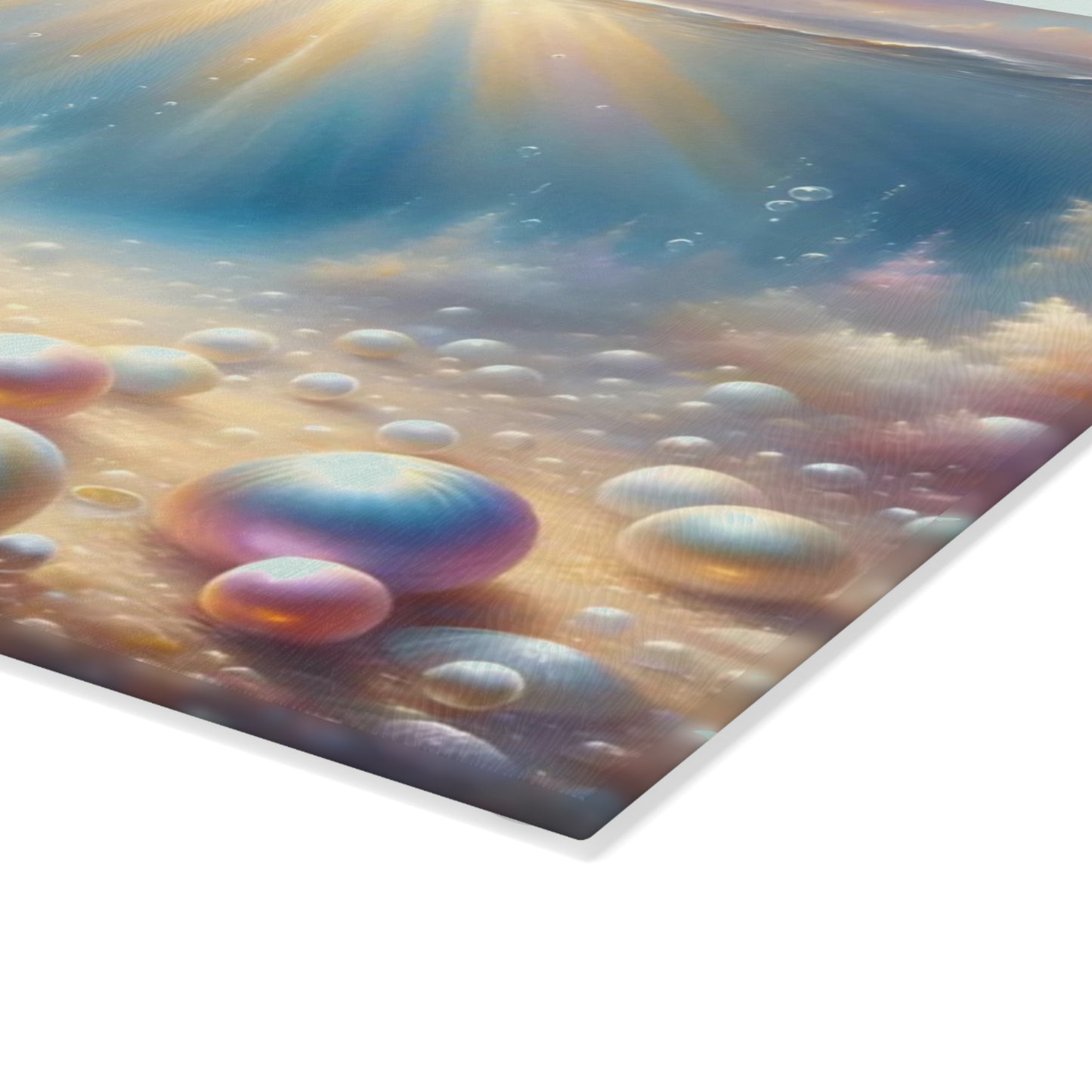 Seashell & Pearls Ocean Glow Glass Cutting Board – Coastal Kitchen Art