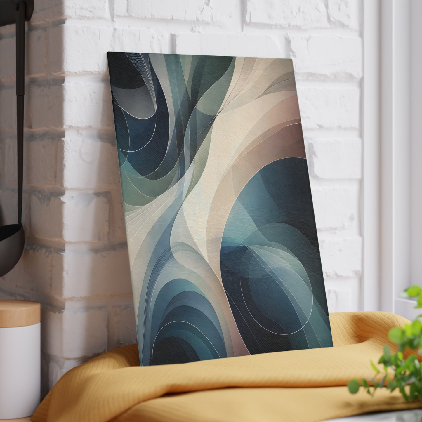 Modern Abstract Wave Glass Cutting Board – Neutral Flow Contemporary Kitchen Art