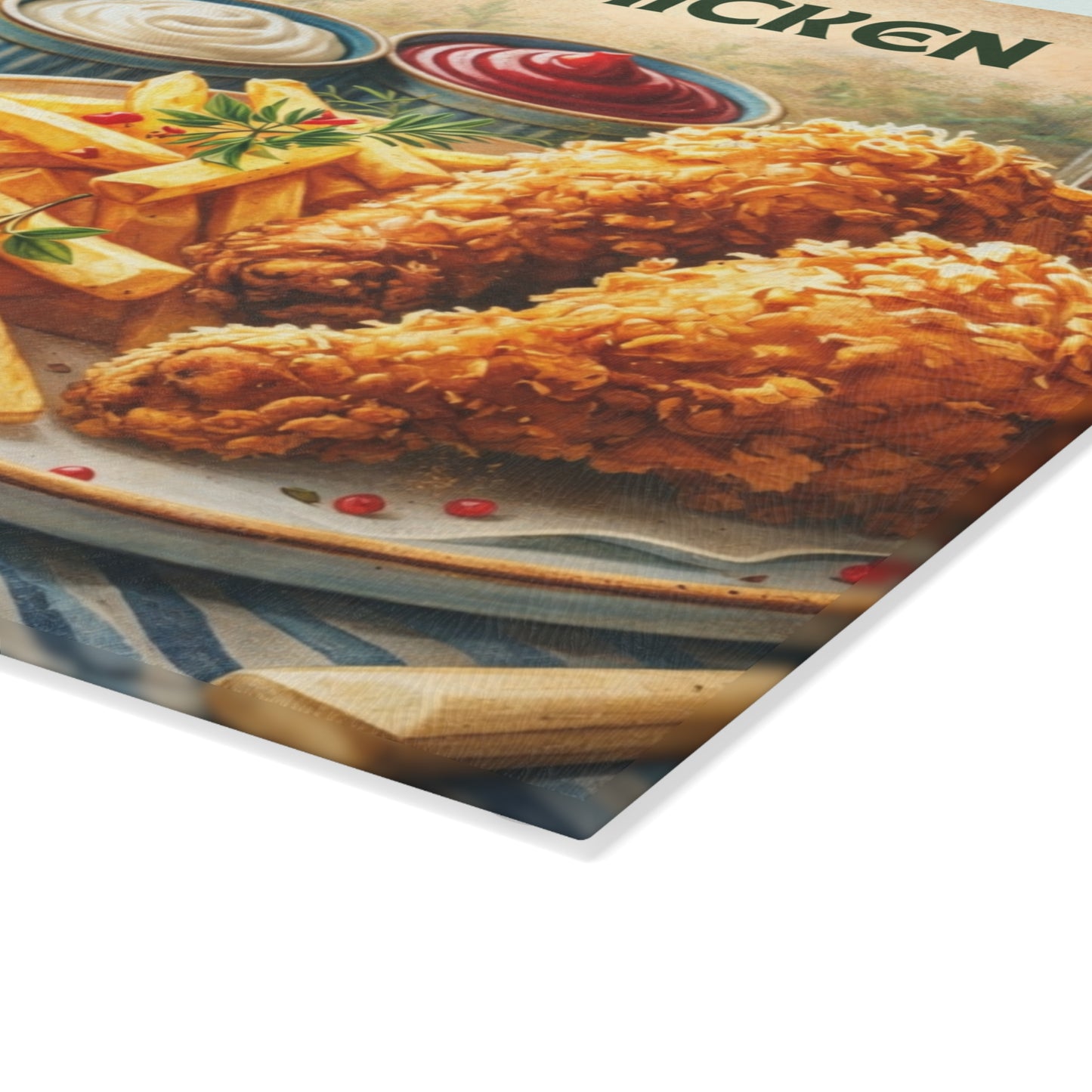 Crispy Fried Chicken Recipe Glass Cutting Board – Classic Comfort Food Kitchen Art
