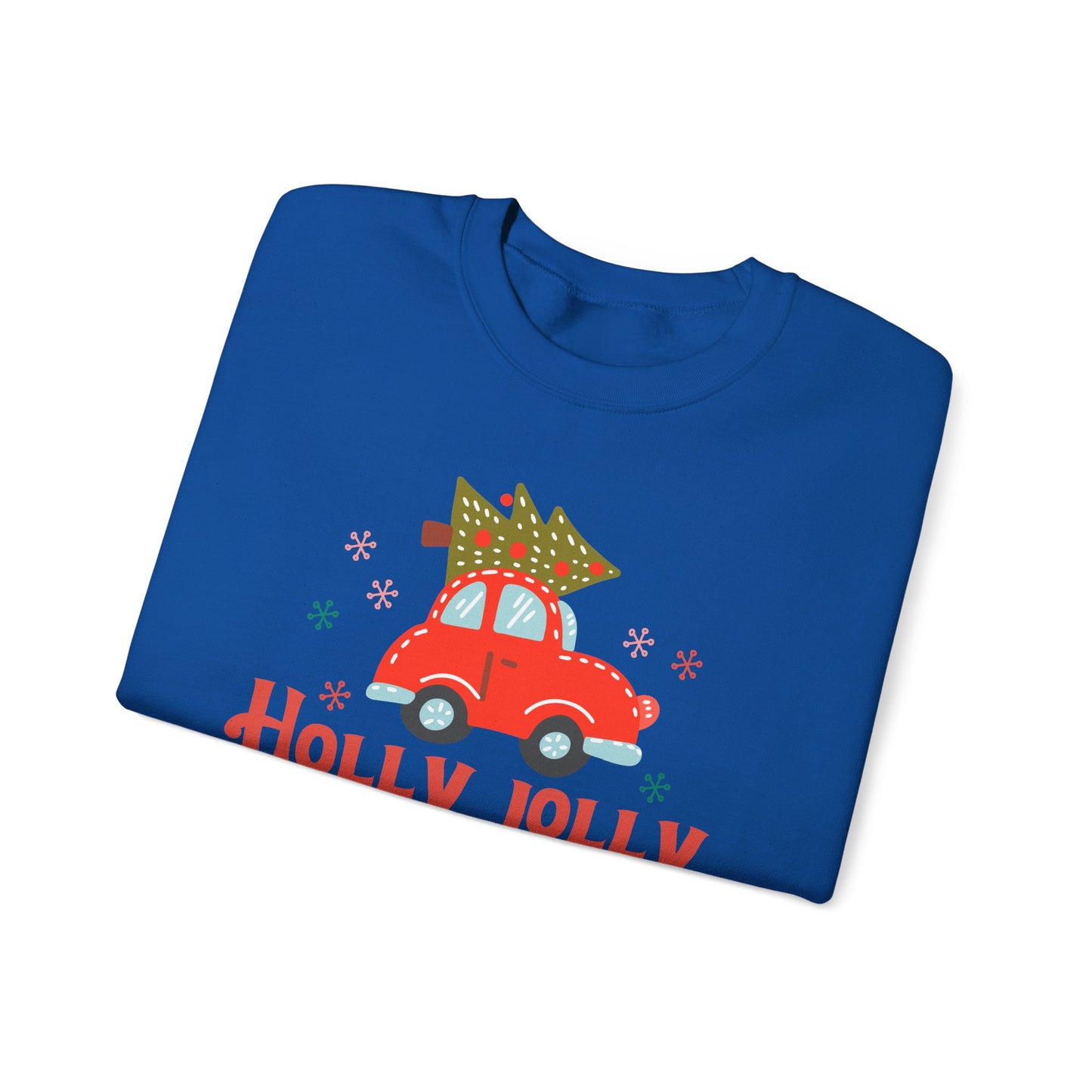 🎄🚗 Holly Jolly Vibes Crewneck – Cute Red Car & Tree Graphic